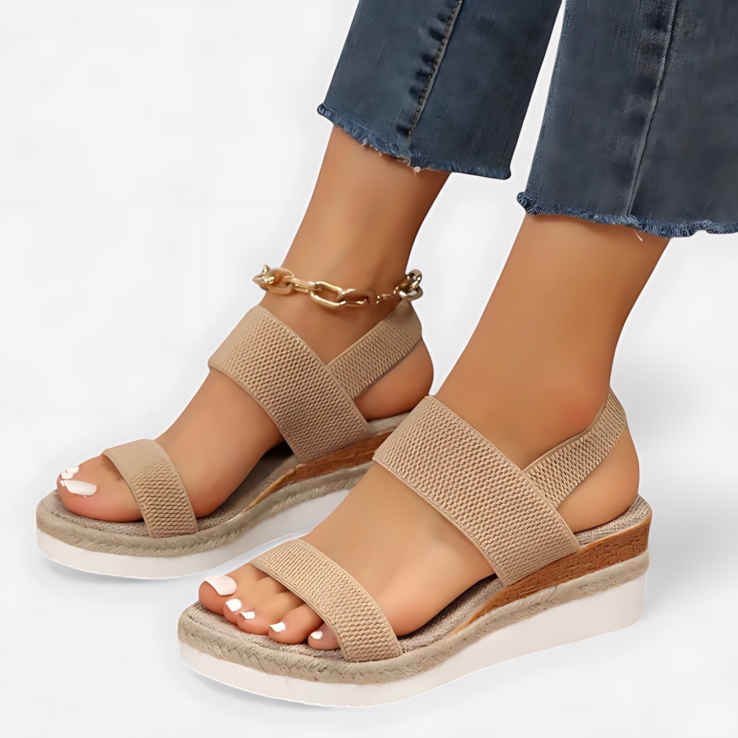 Sofia – Stretch Knit Crossover Wedge Sandals
