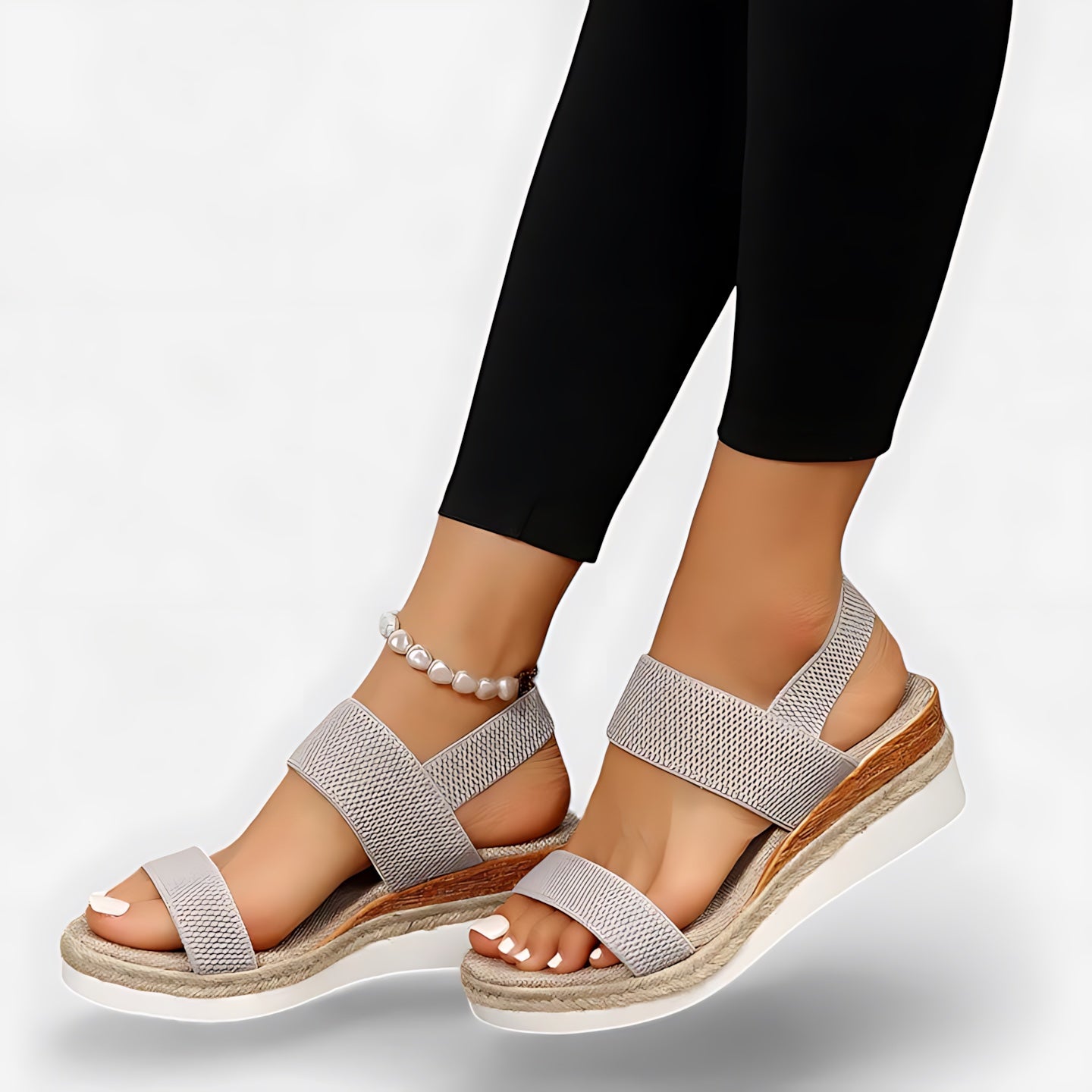 Sofia – Stretch Knit Crossover Wedge Sandals