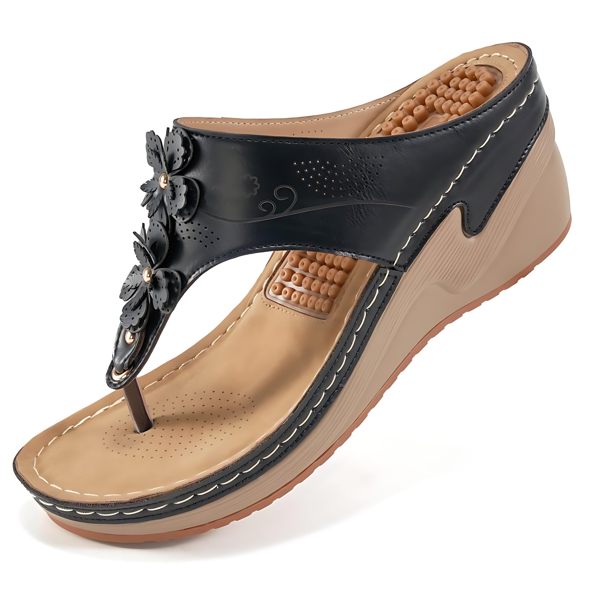 Sophia – Floral Thong Wedge Sandals