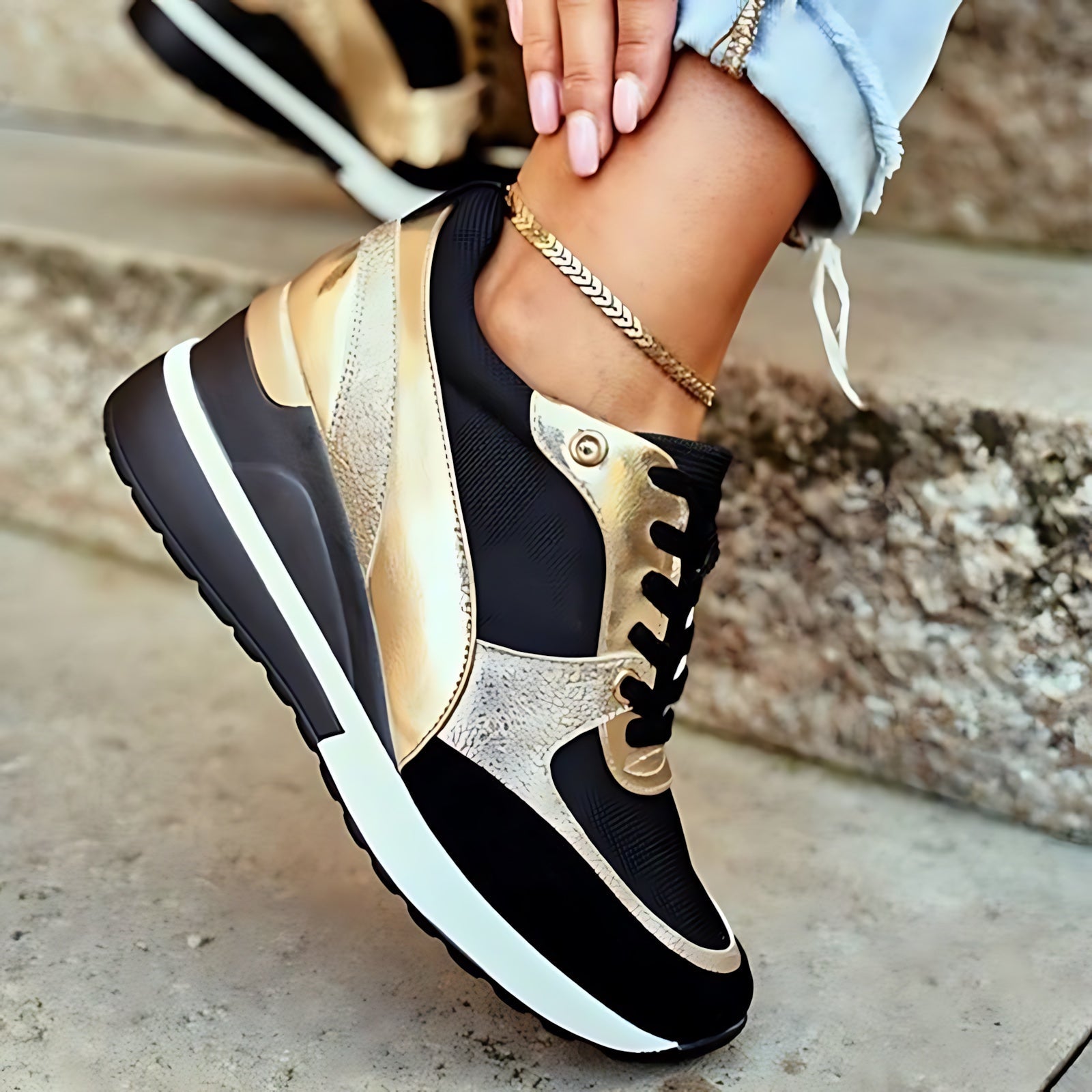 Sophia – Metallic Panel Lace Up Platform Sneakers