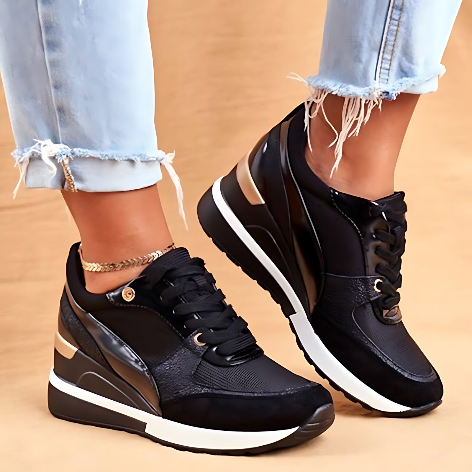 Sophia – Metallic Panel Lace Up Platform Sneakers