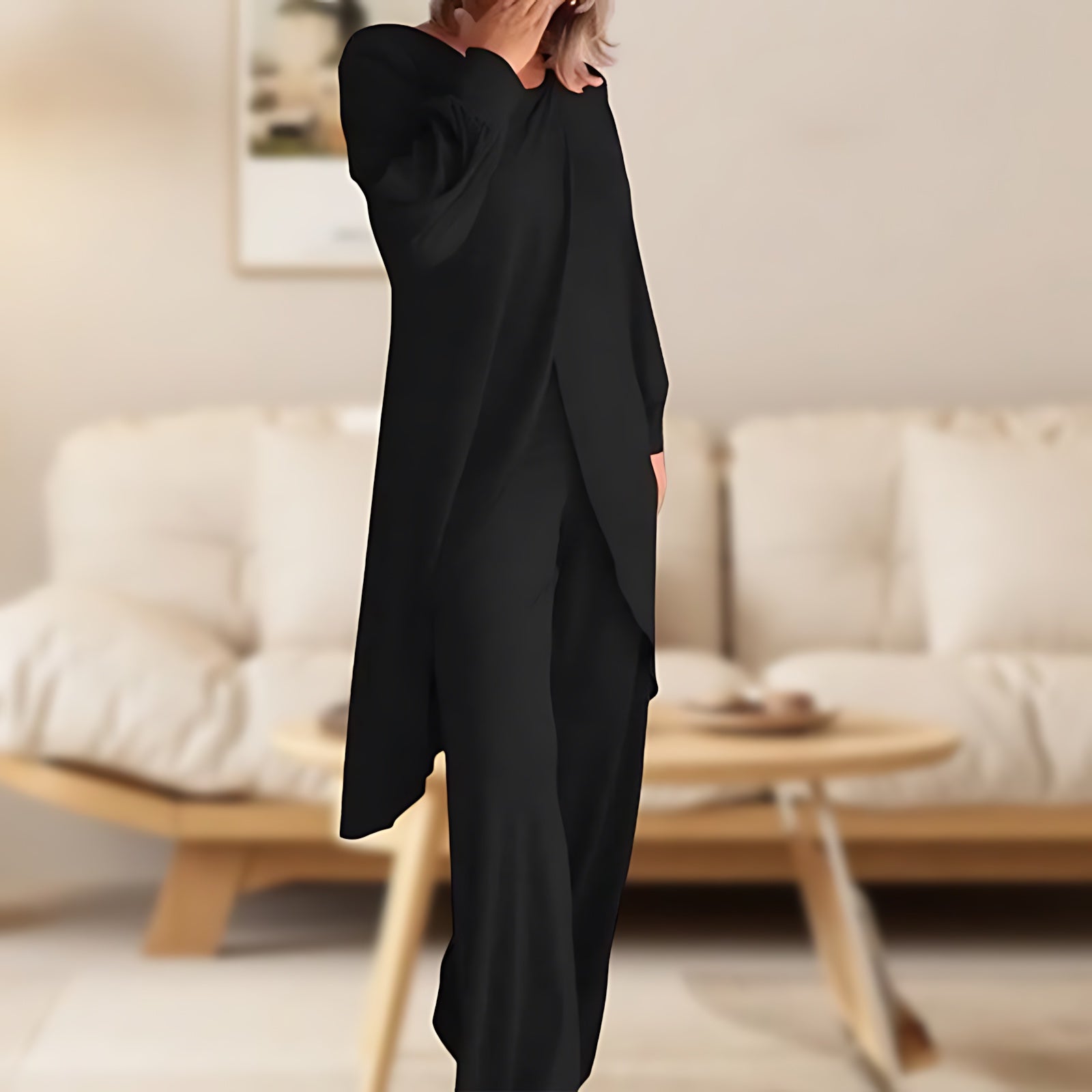 Sophie – High Low Tunic Shirt and Wide Leg Pants Set