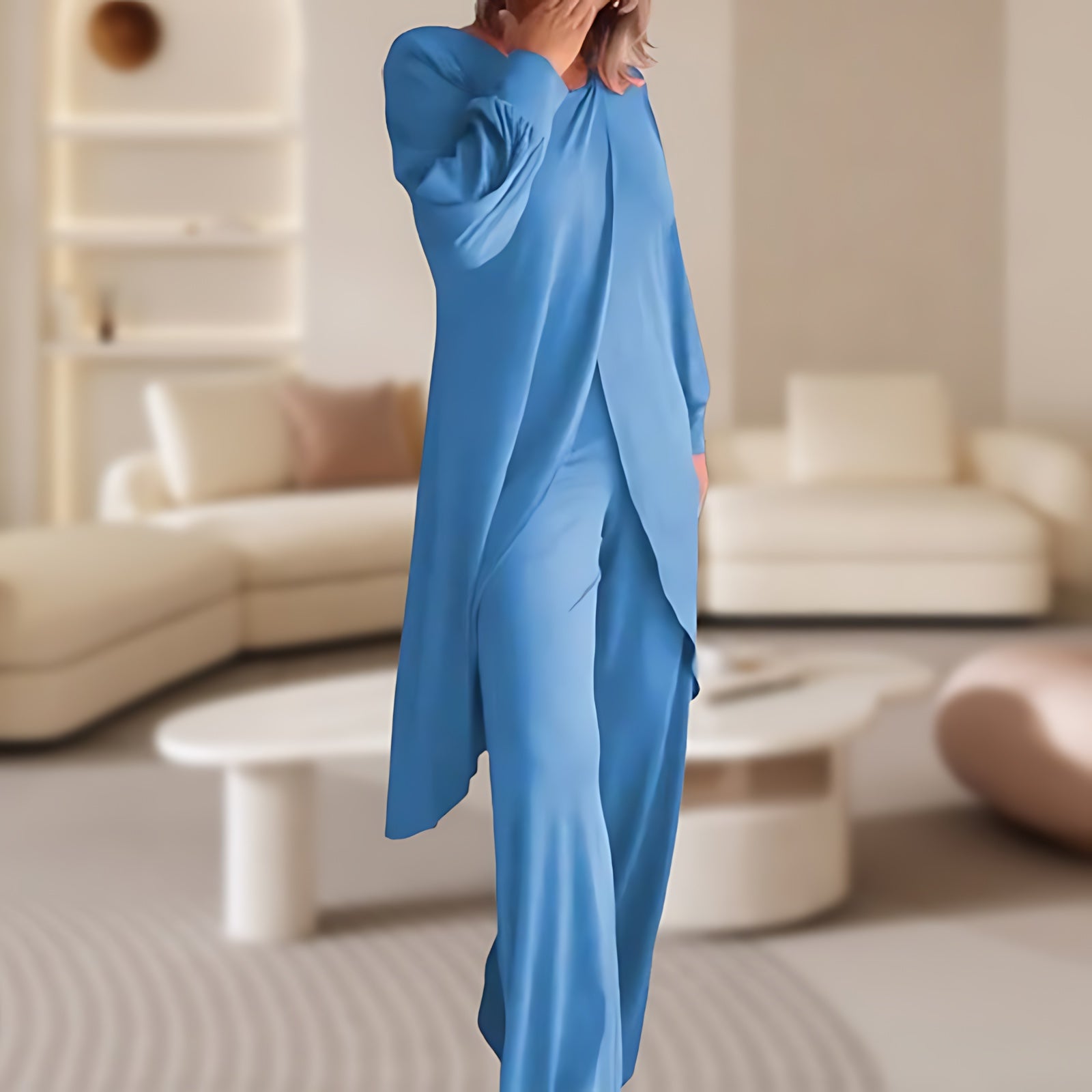 Sophie – High Low Tunic Shirt and Wide Leg Pants Set