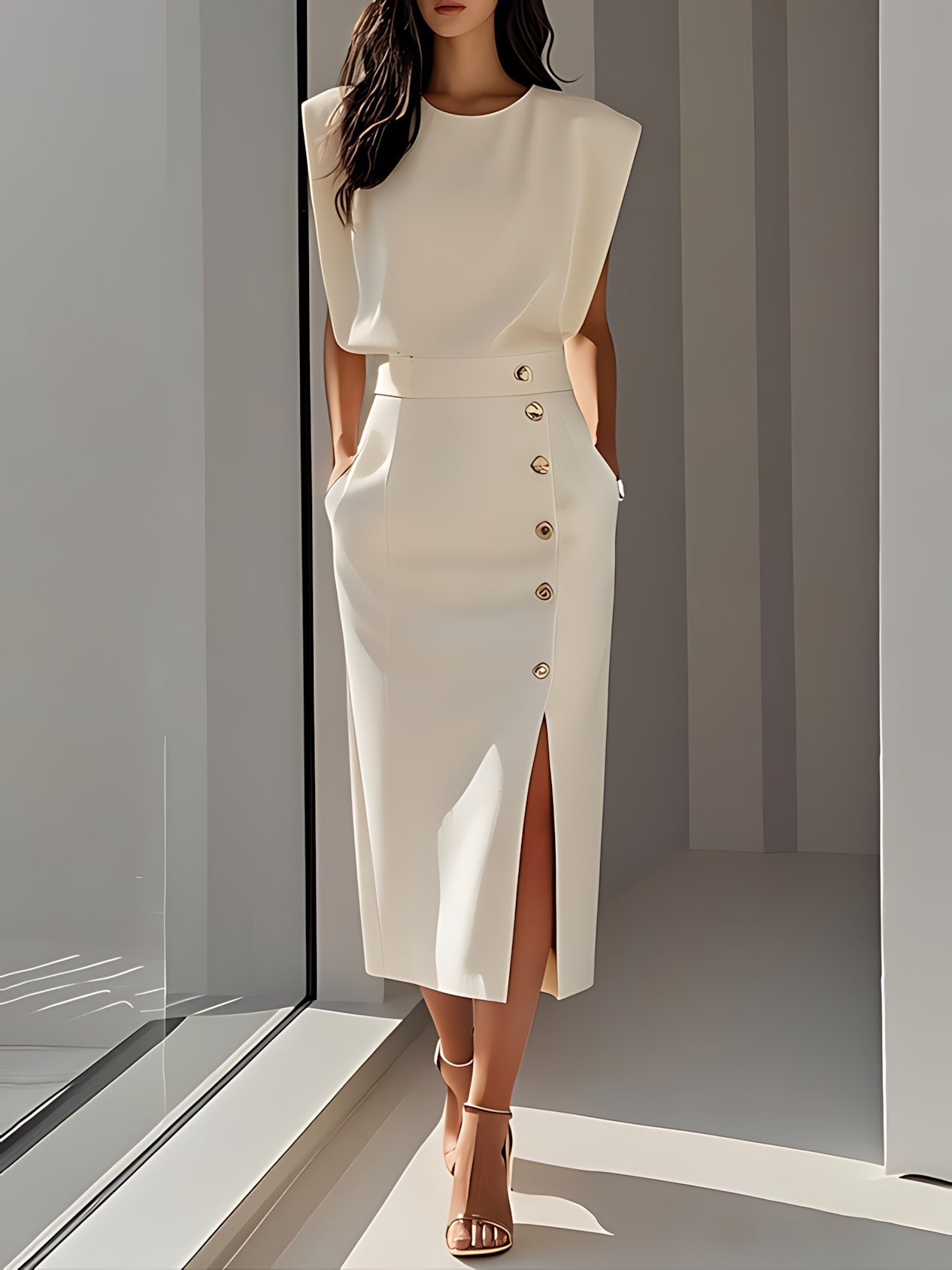 Sophie – Round Neck Bodycon Side Slit Midi Dress