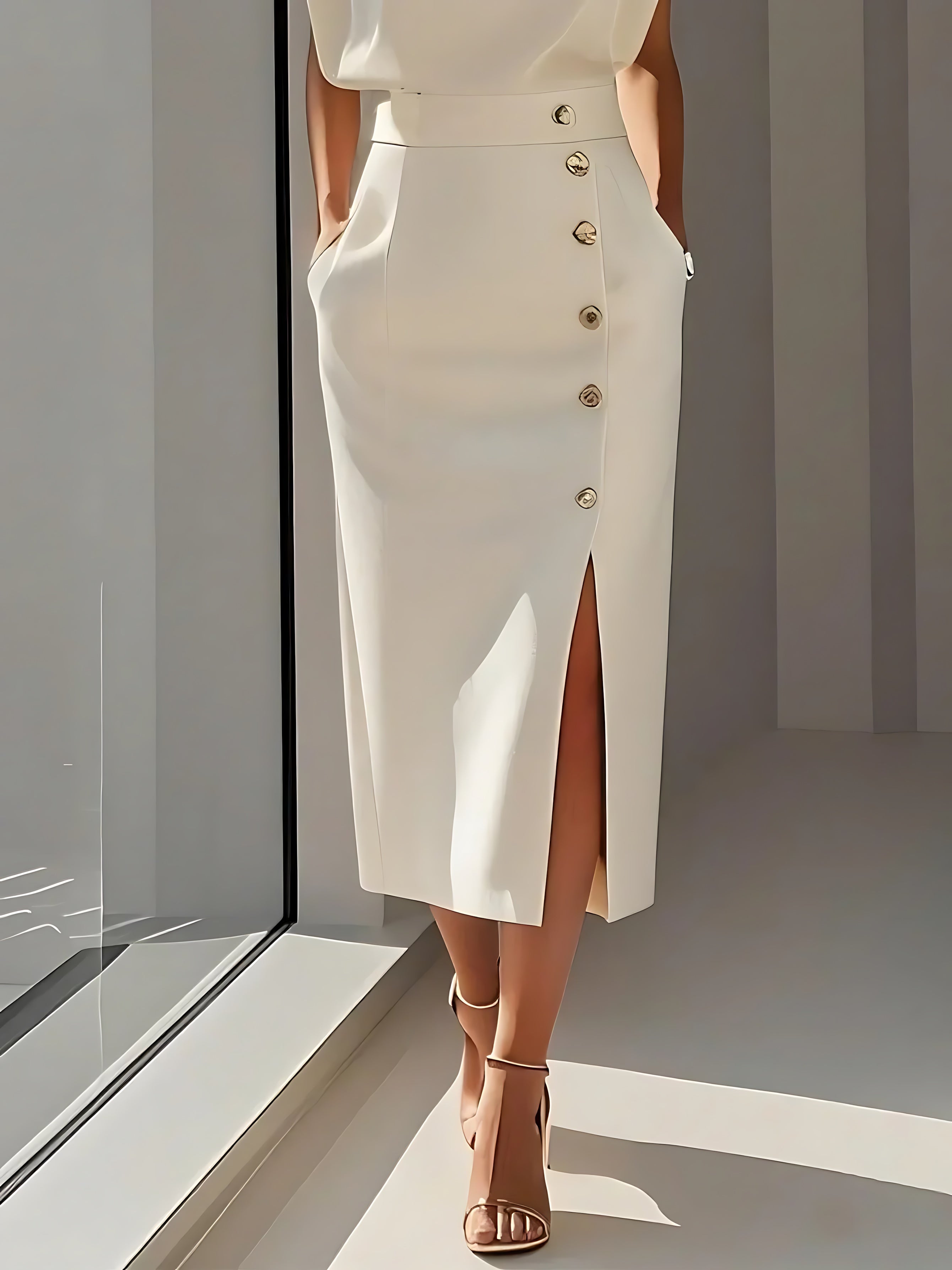 Sophie – Round Neck Bodycon Side Slit Midi Dress