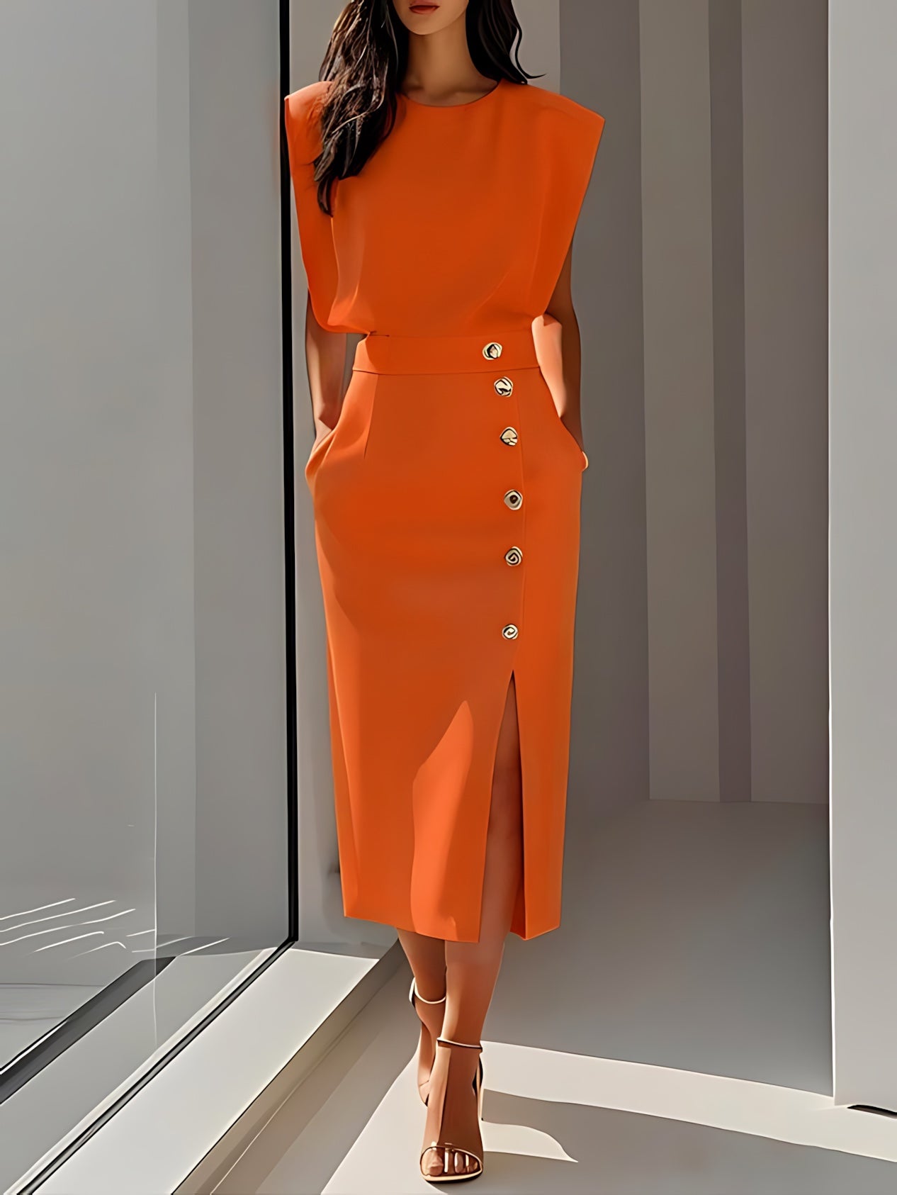 Sophie – Round Neck Bodycon Side Slit Midi Dress