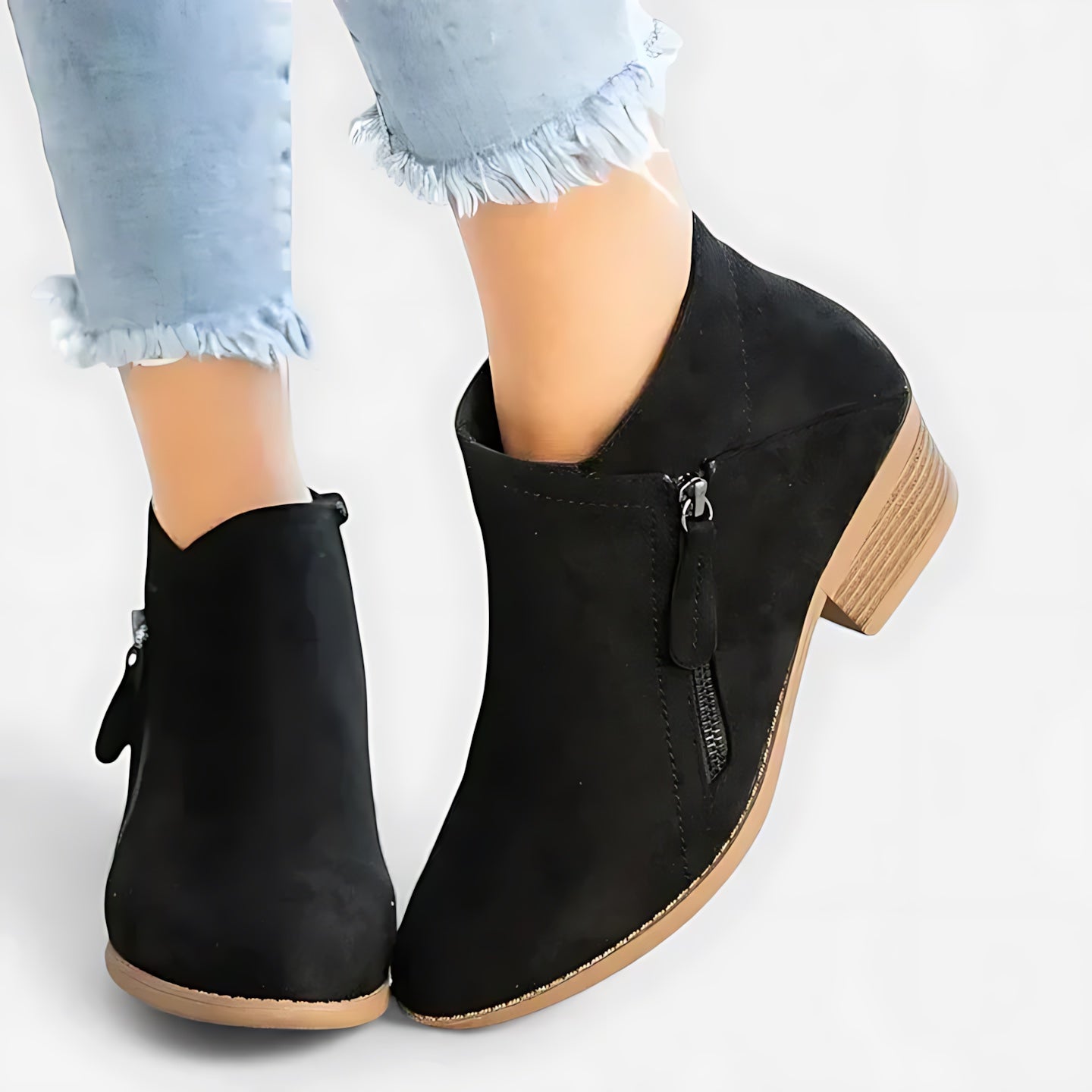Sophie – Suede Block Heel Side Zip Ankle Boots