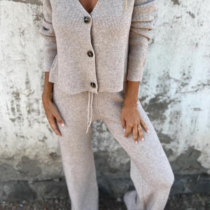 Adriana – Button Up Cardigan and Knit Pants Lounge Set