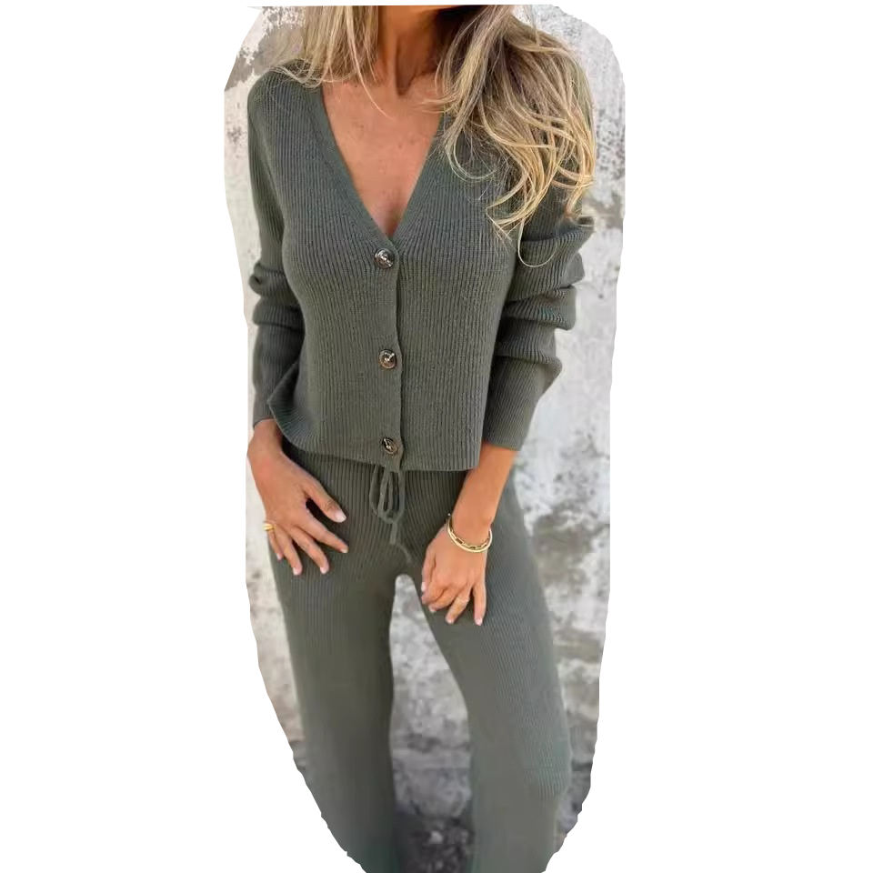 Adriana – Button Up Cardigan and Knit Pants Lounge Set