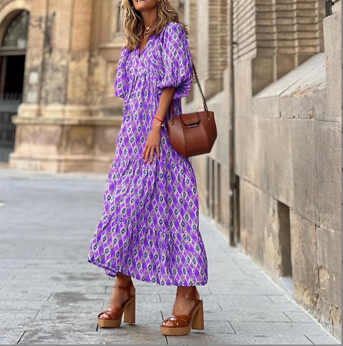 Cara – Ditsy Floral Puff Sleeve Boho Midi Dress