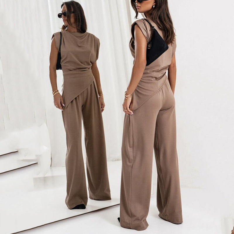 Fiona – Mock Neck Top and Pleated Wide Leg Pants Set