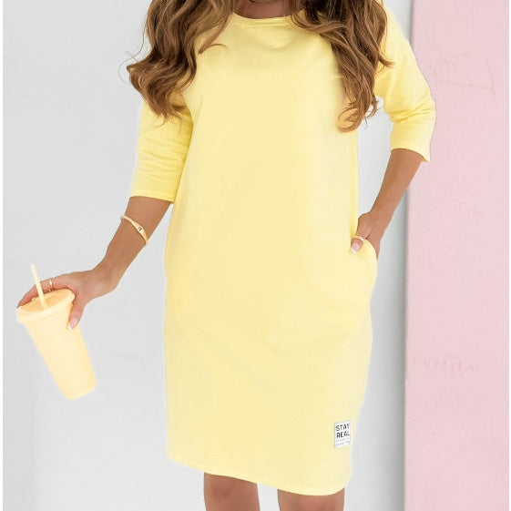 Aaliyah – Crew Neck 3/4 Sleeve Sweatshirt Mini Dress