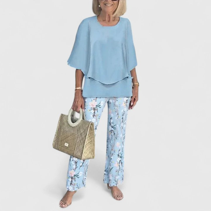 Hailey – Short Sleeve Top and Leaf Print Pants Set