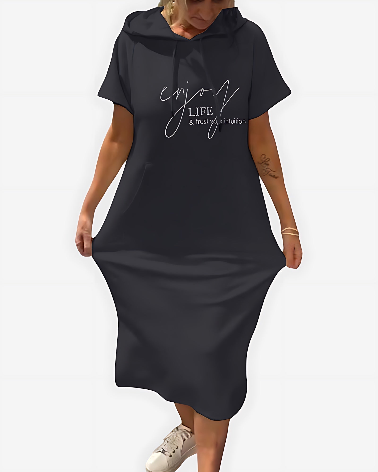 Stella – Short Sleeve Midi Hoodie Dress