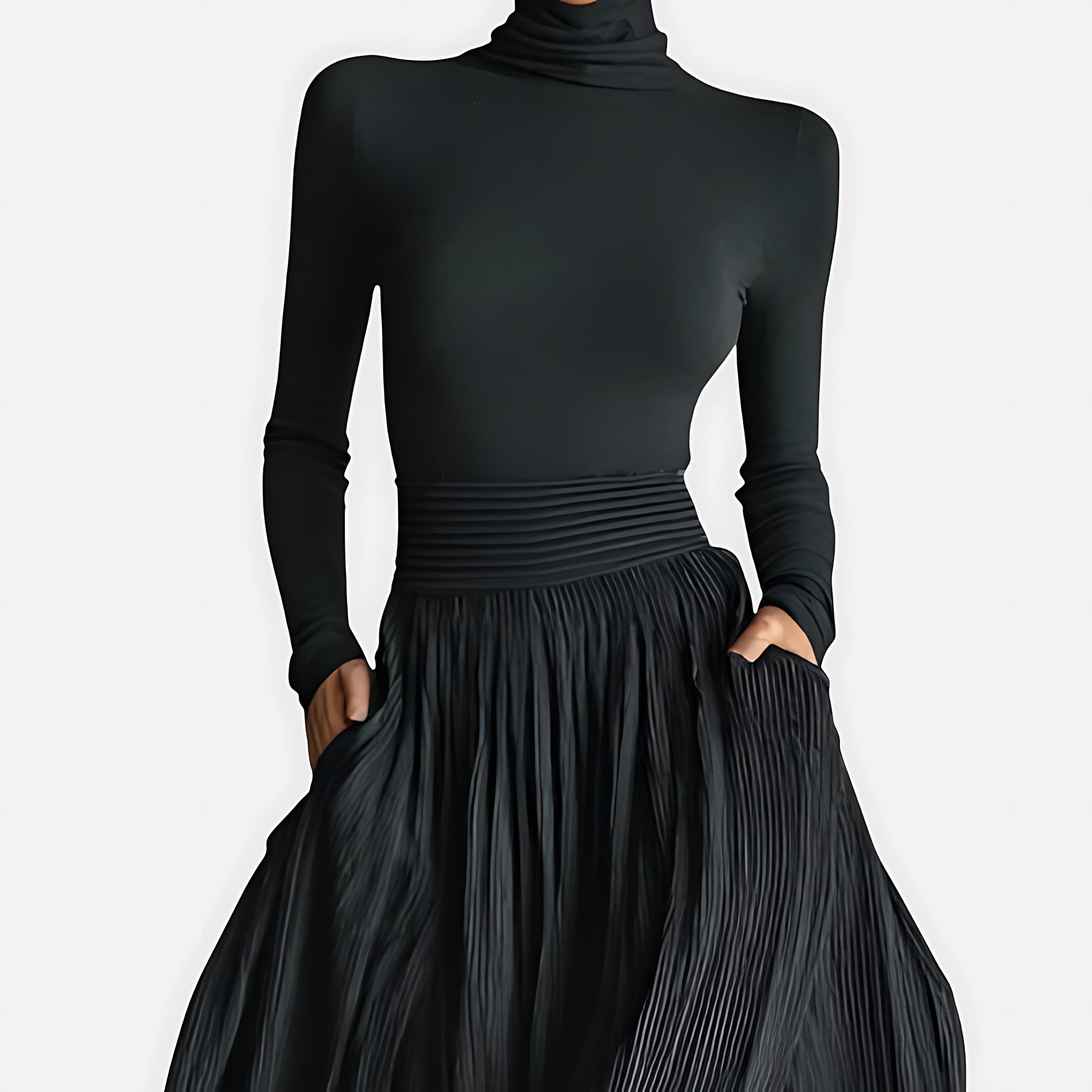 Talia – Turtleneck Top and High Waist Maxi Skirt Set