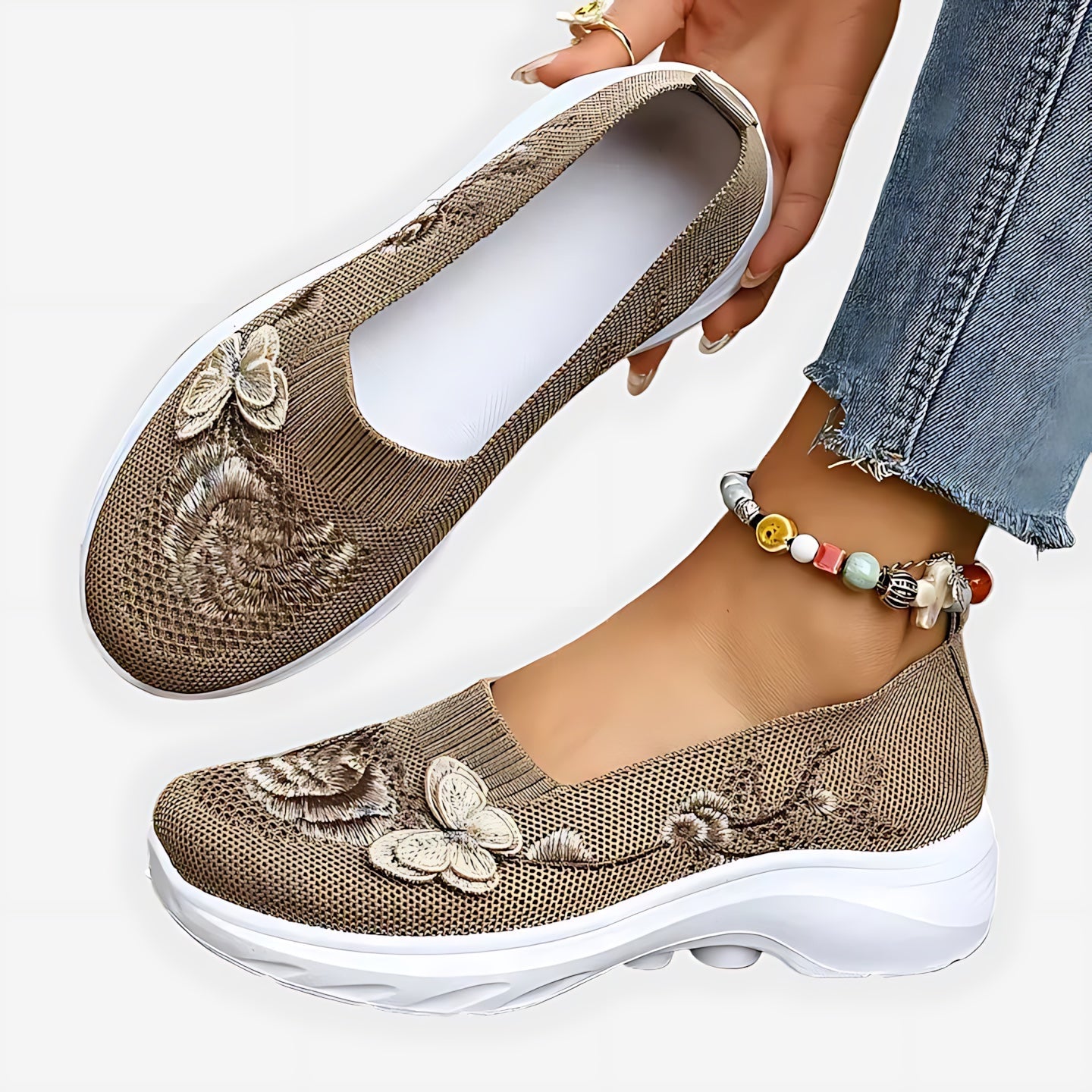 Tessa – Butterfly Embroidered Slip On Sneakers