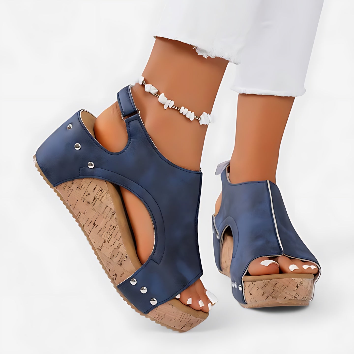 Tessa – Denim Cork Platform Wedge Sandals