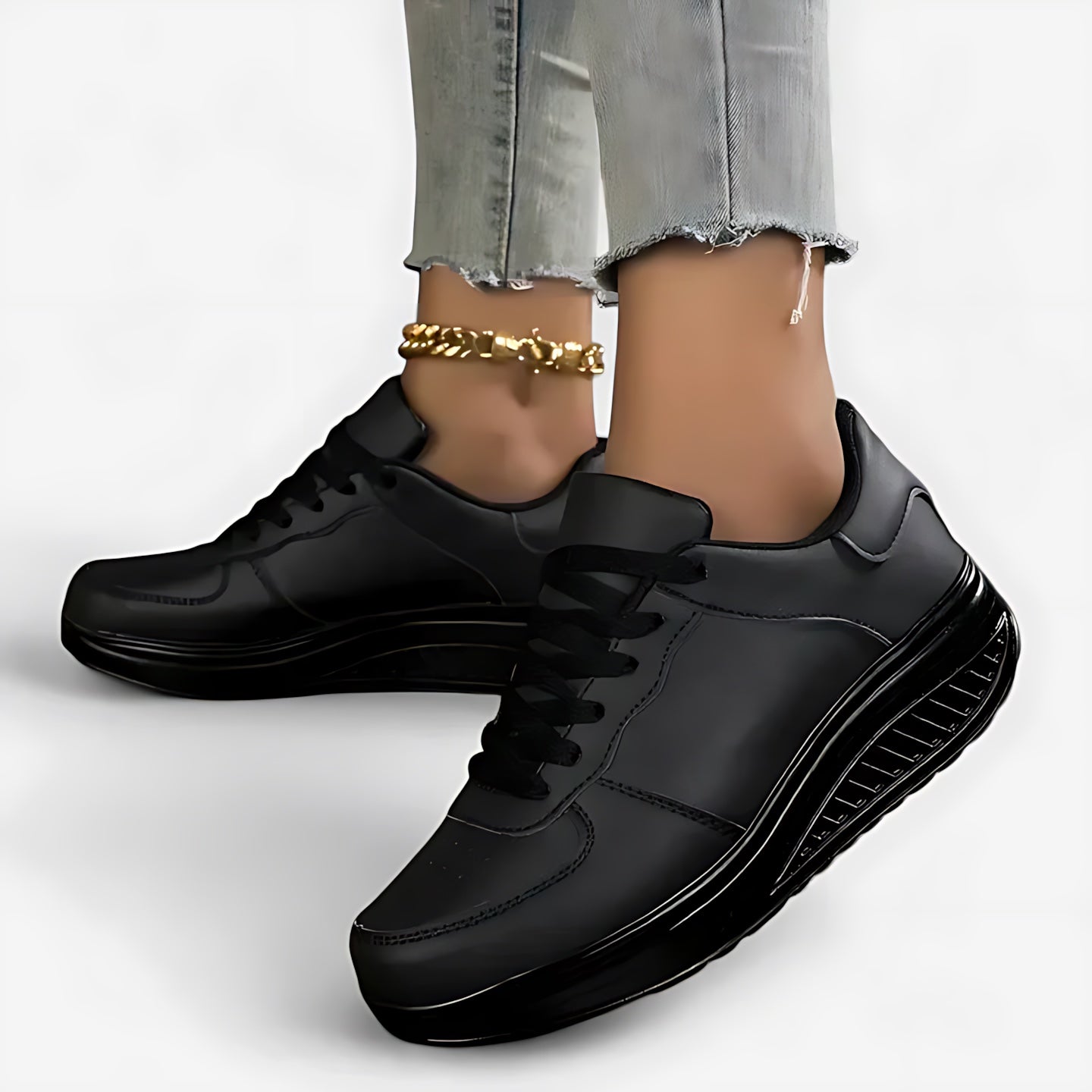 Thea – Chunky Wedge Lace Up Walking Sneakers