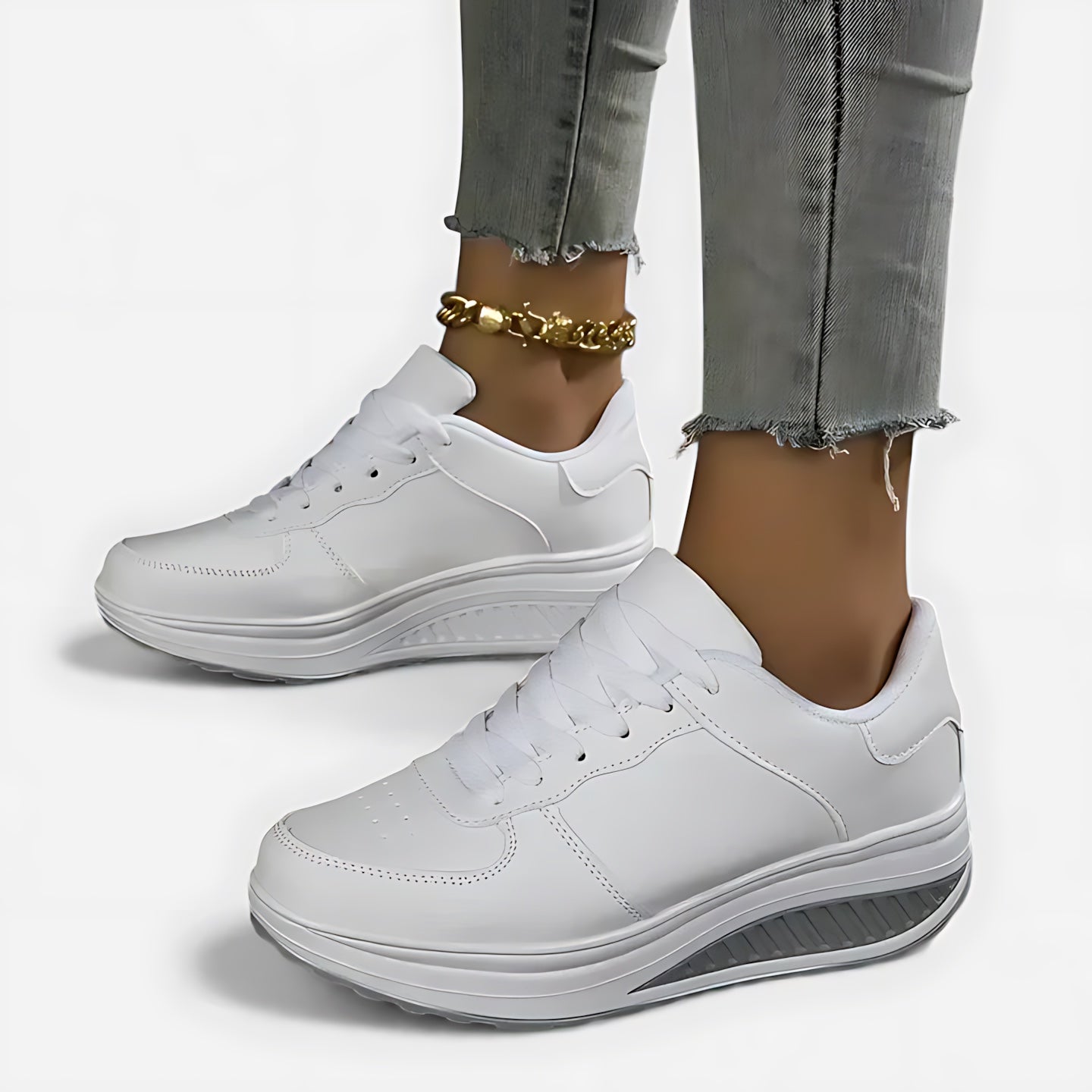 Thea – Chunky Wedge Lace Up Walking Sneakers