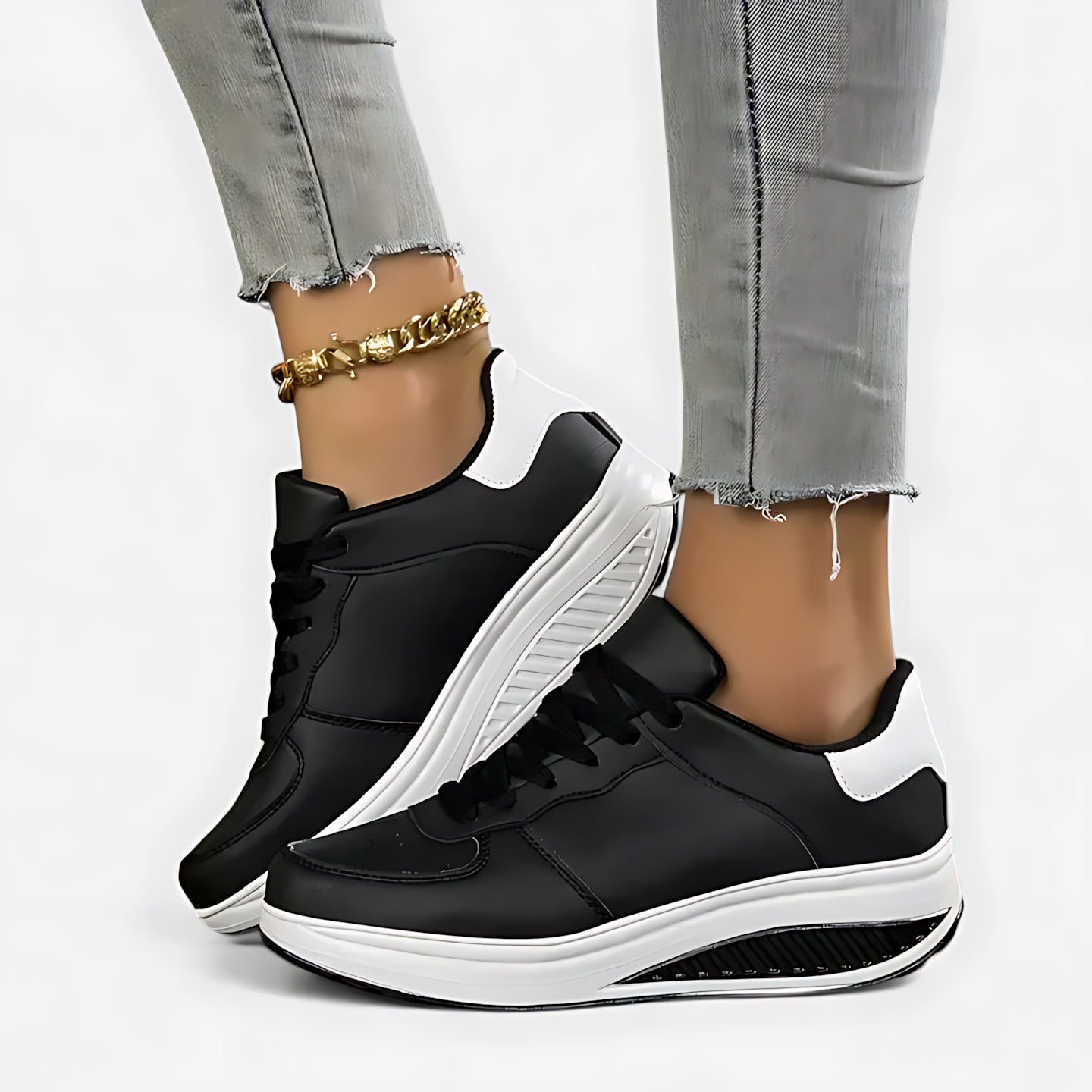 Thea – Chunky Wedge Lace Up Walking Sneakers