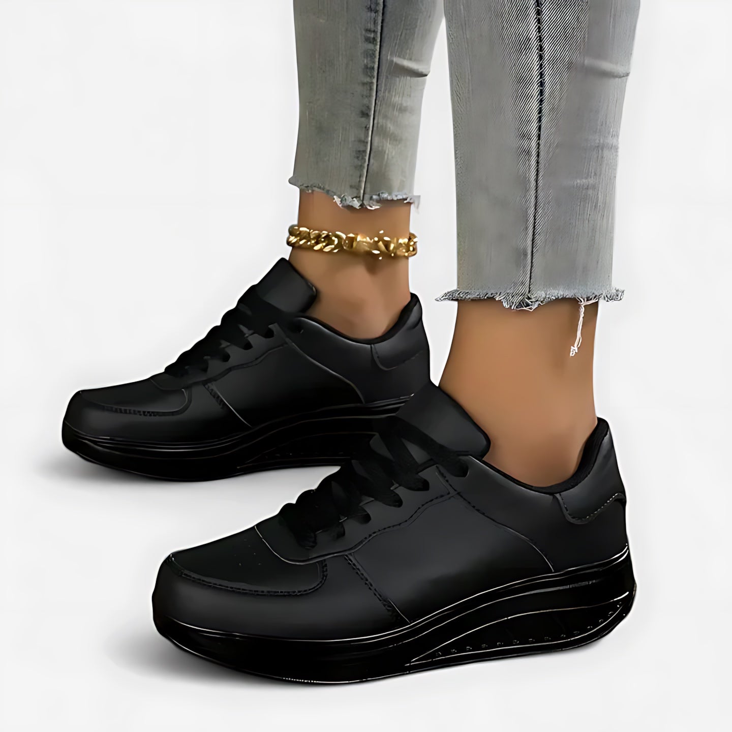 Thea – Chunky Wedge Lace Up Walking Sneakers