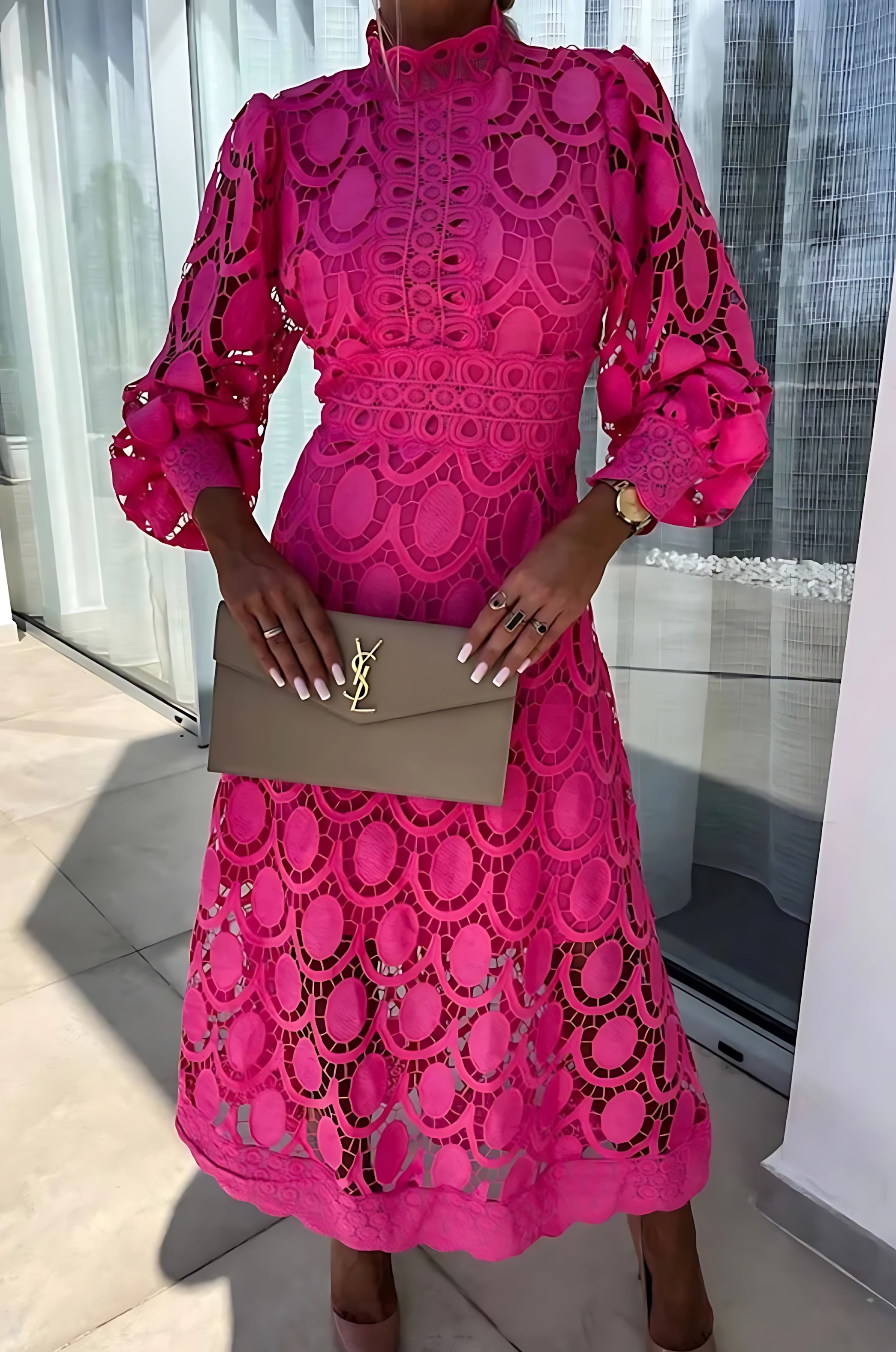Thea – Lace Long Sleeve Cocktail Midi Dress