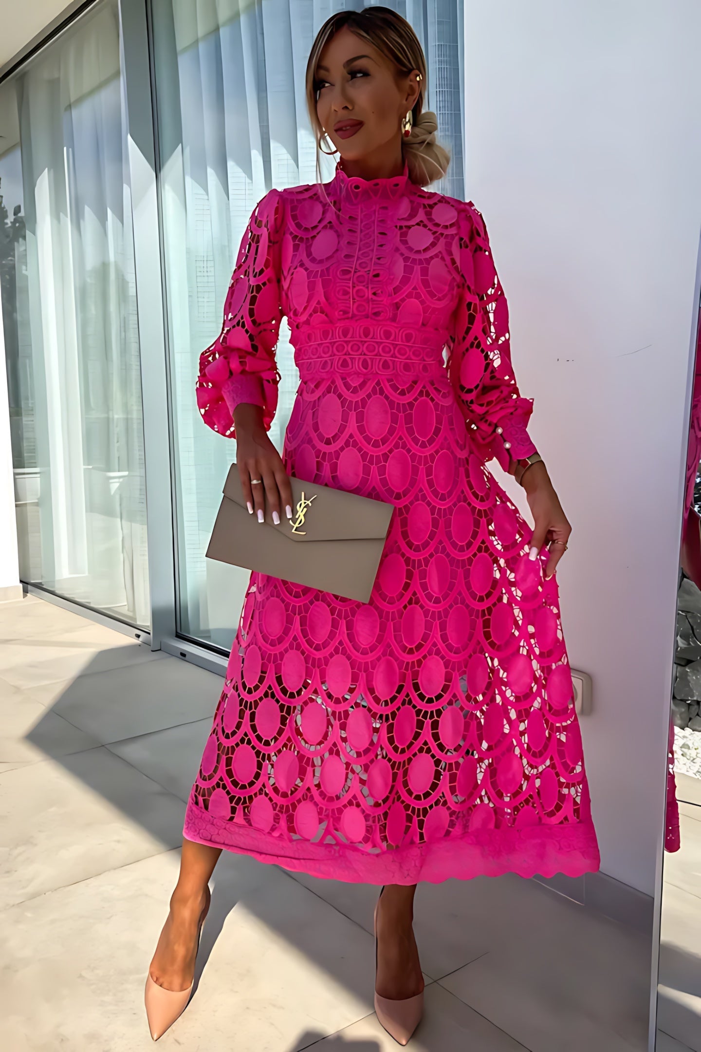 Thea – Lace Long Sleeve Cocktail Midi Dress