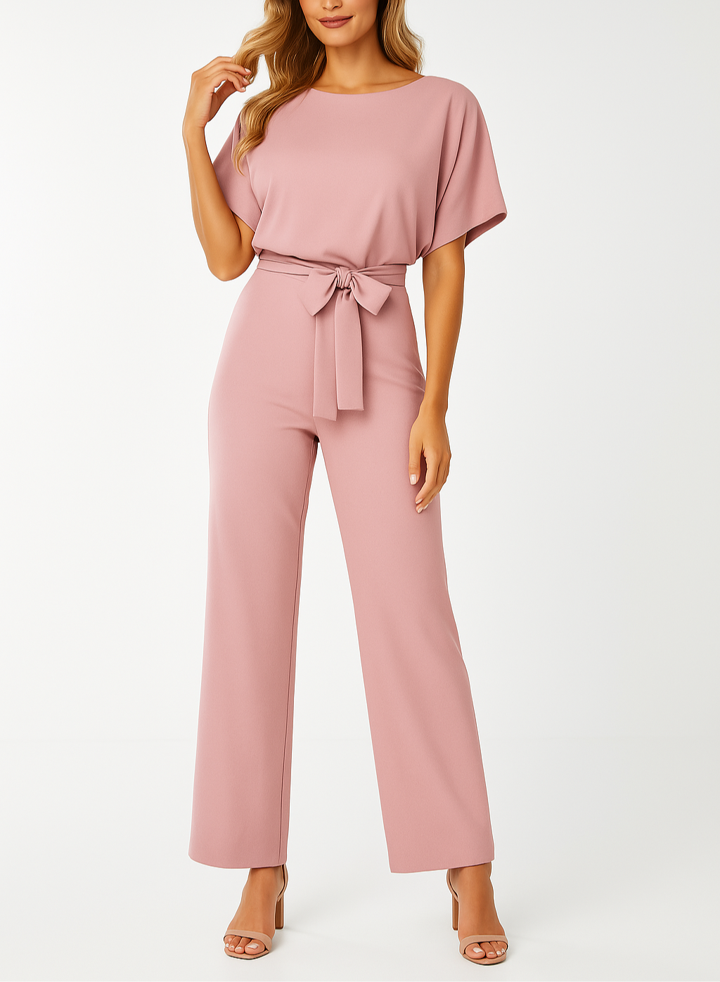 Savannah – Short Sleeve Tie Waist Wide Leg Jumpsuit
