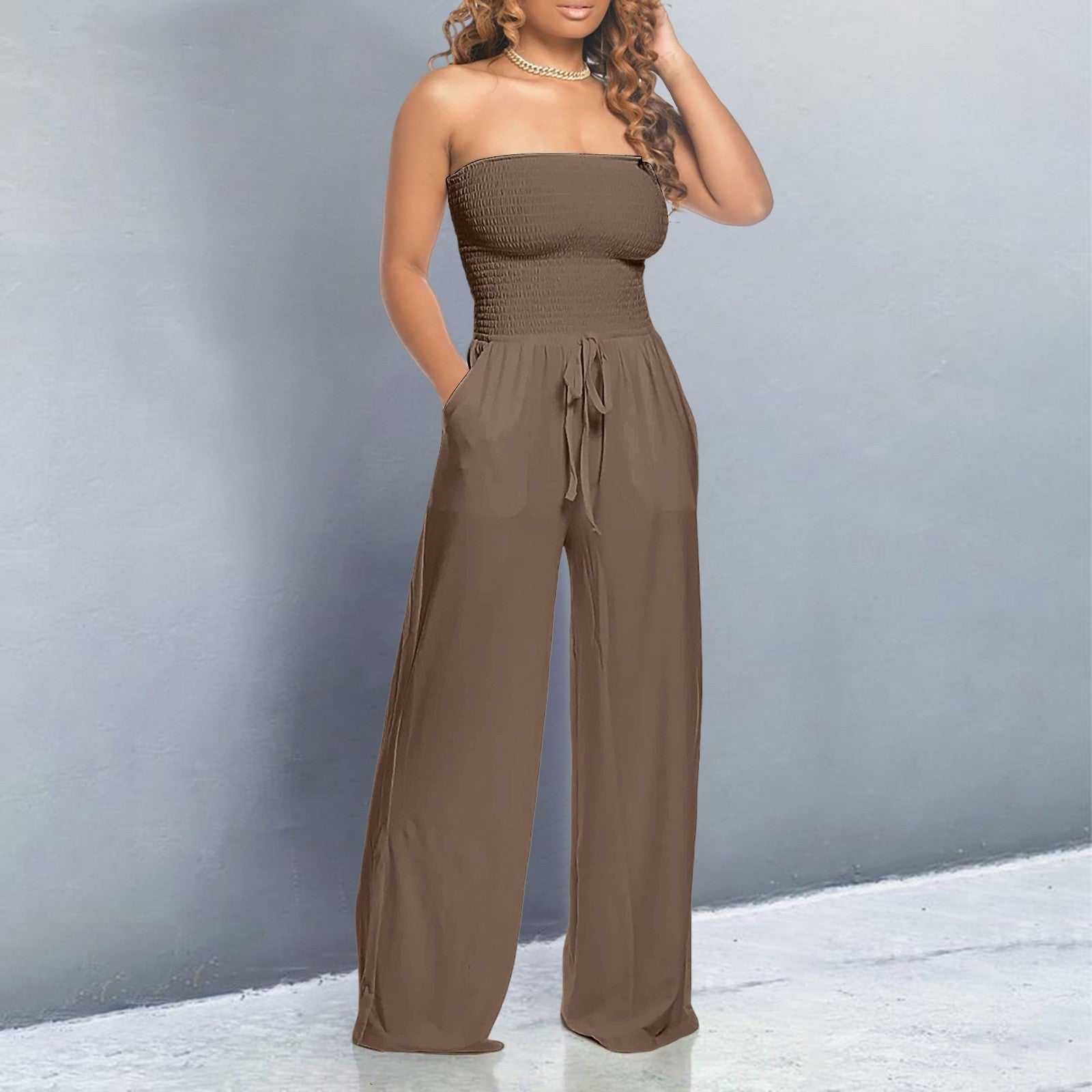 Hadley – Strapless Smocked Wide Leg Jumpsuit