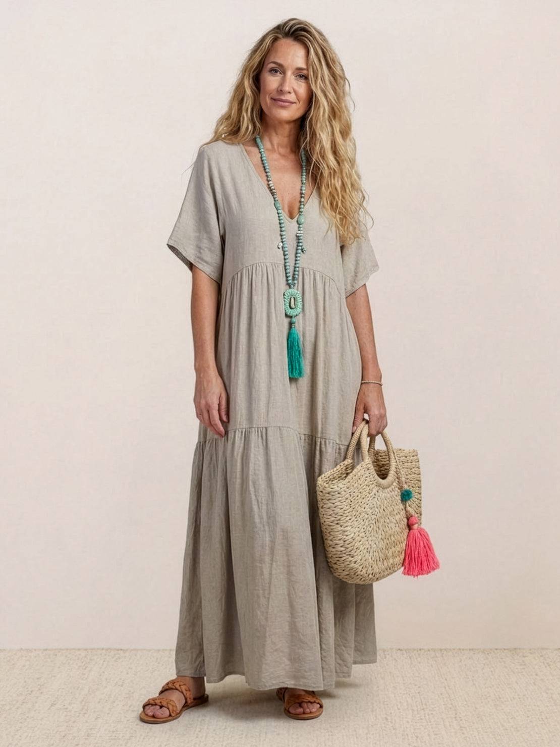 Jasmine – V Neck Tiered Swing Summer Maxi Dress
