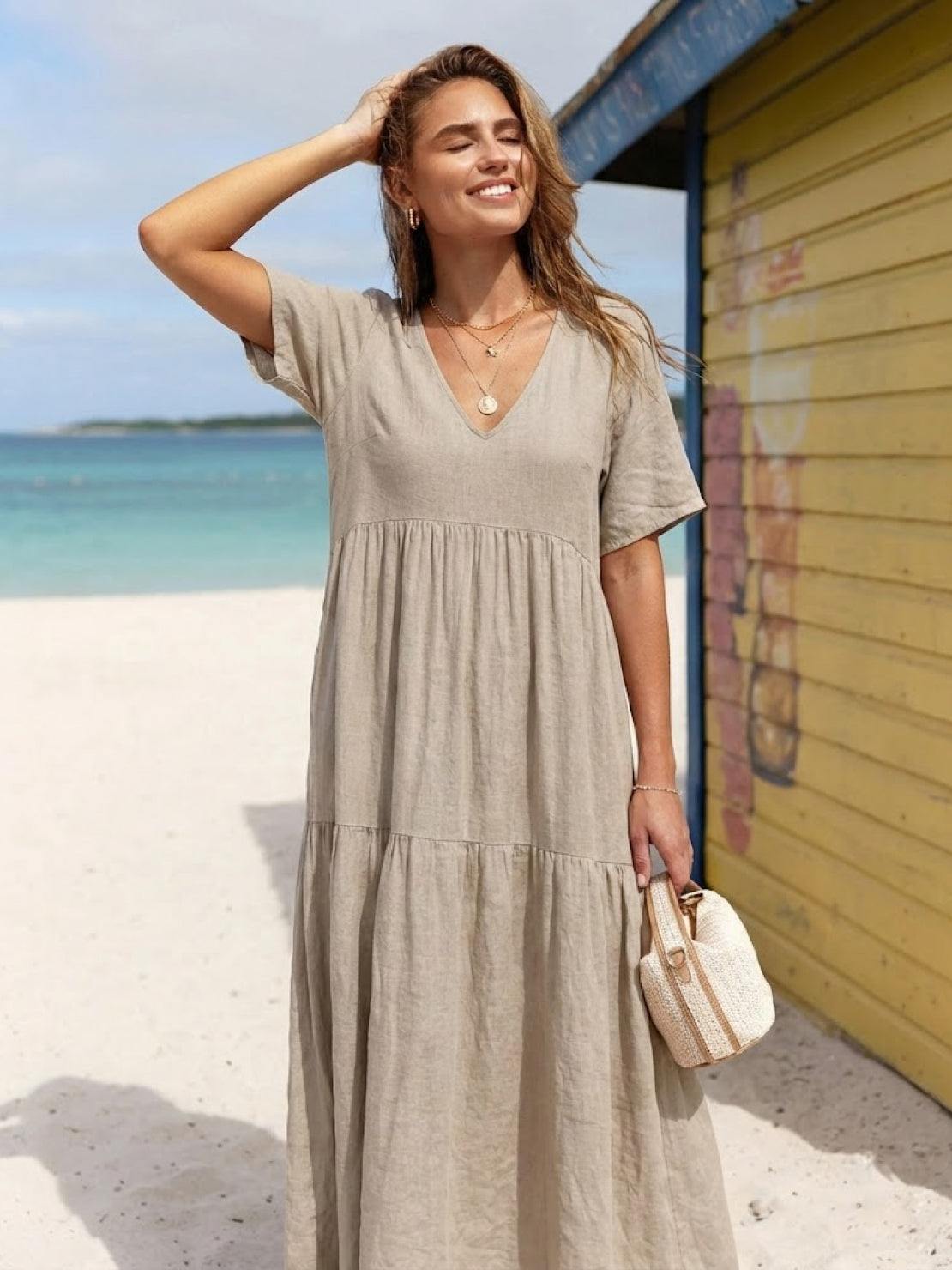 Lottie – V Neck Tiered Swing Summer Maxi Dress