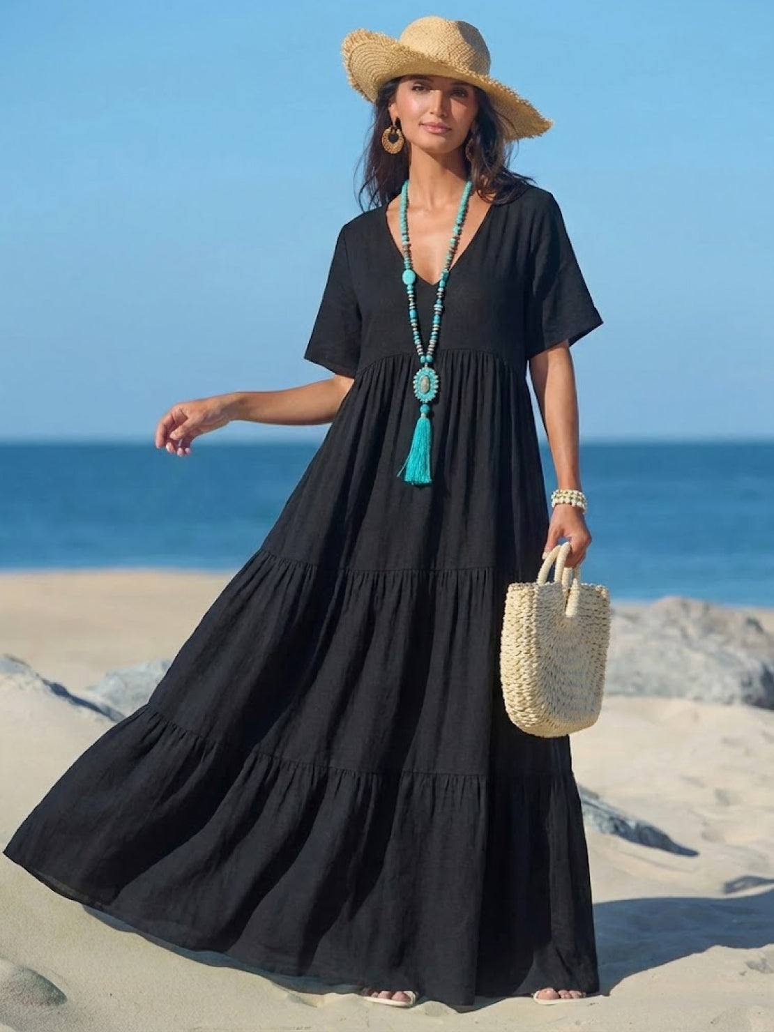 Lottie – V Neck Tiered Swing Summer Maxi Dress