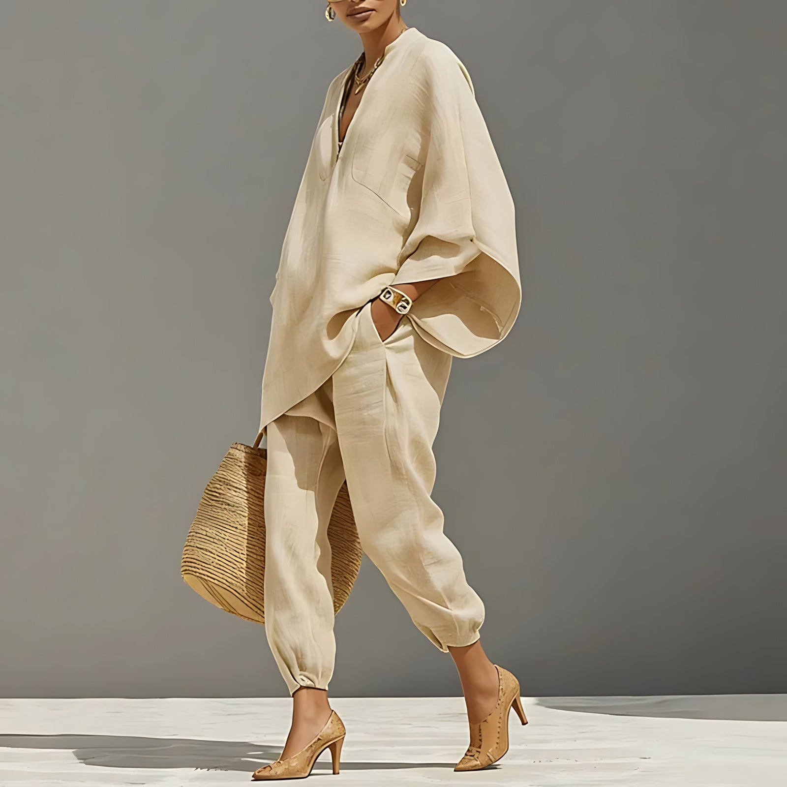 Valentina – Batwing Top and Tapered Pants Set