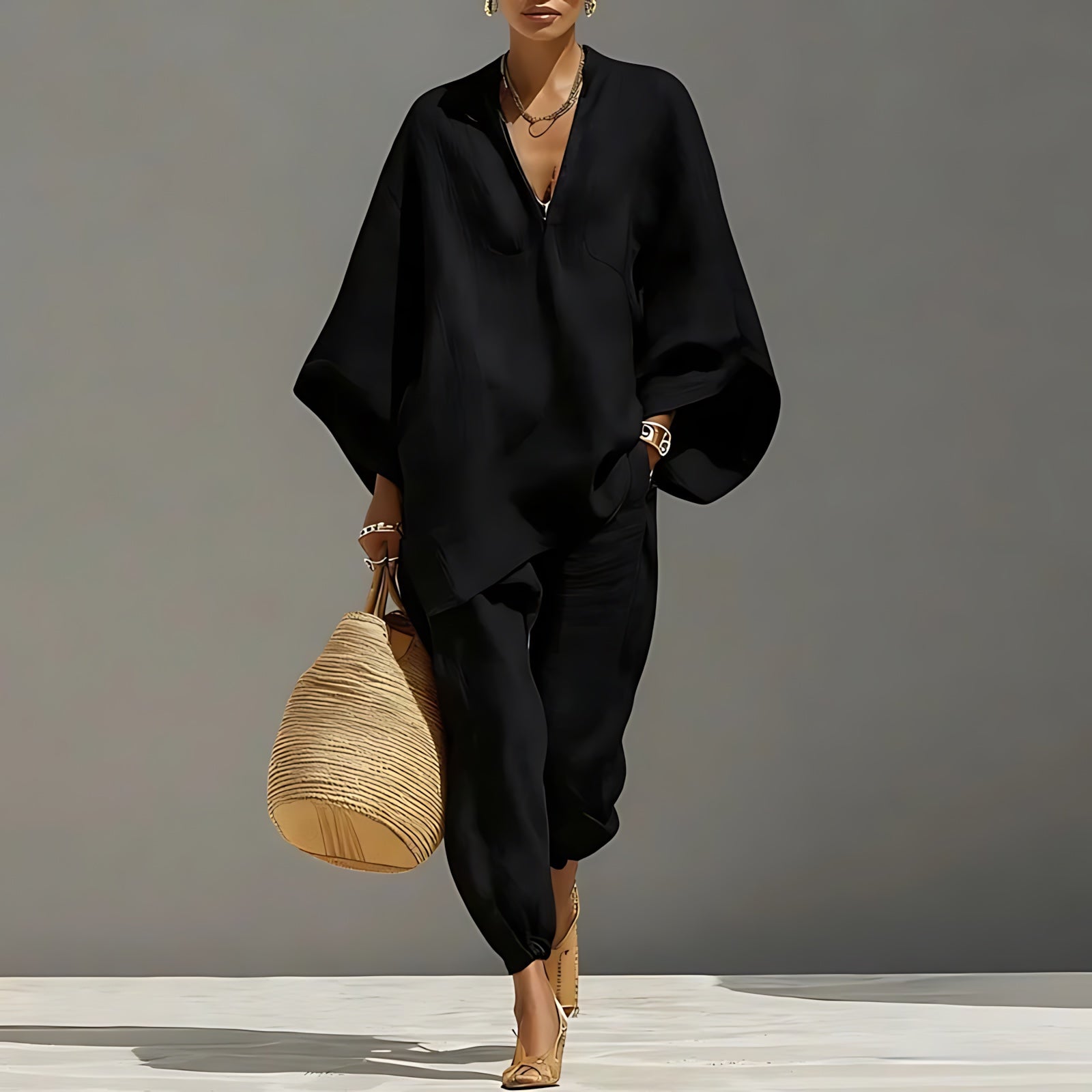 Valentina – Batwing Top and Tapered Pants Set