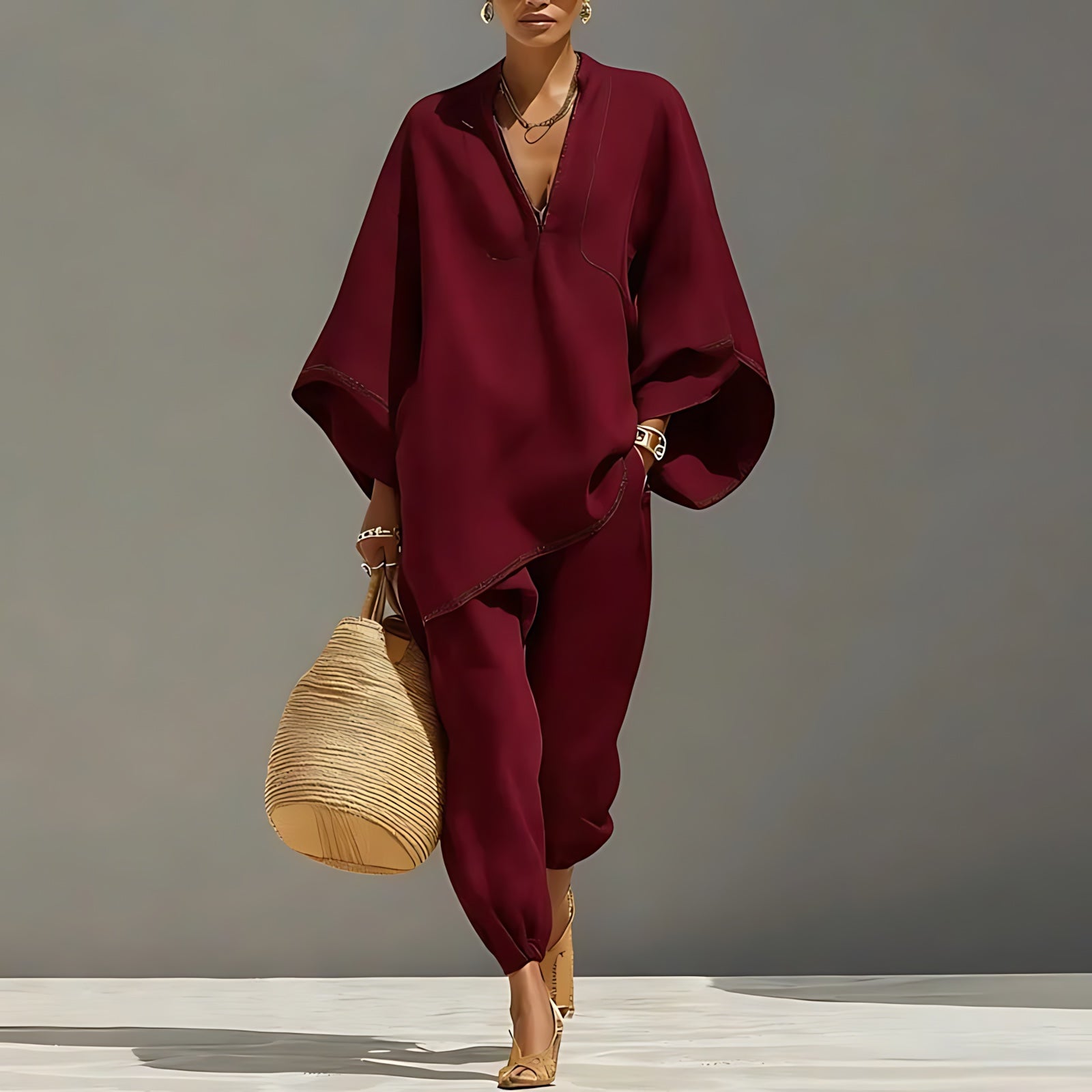 Valentina – Batwing Top and Tapered Pants Set