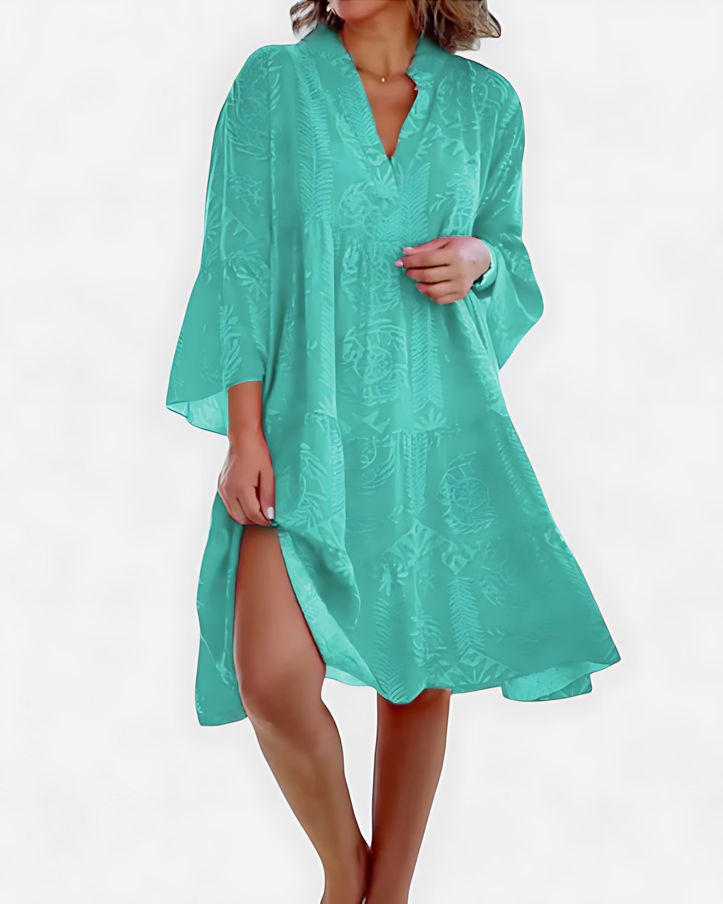 Valentina – Boho Print V Neck Kaftan Midi Dress