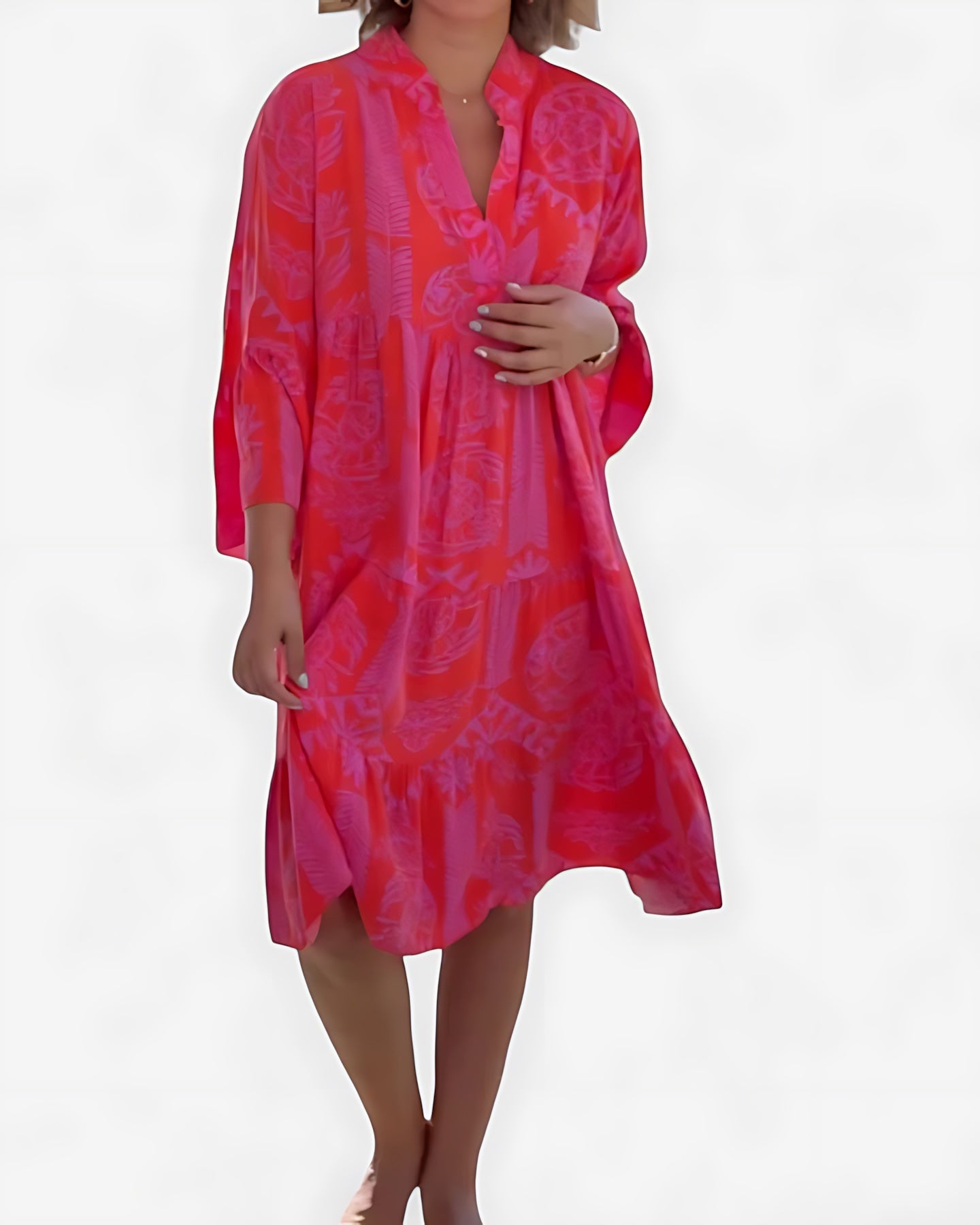 Valentina – Boho Print V Neck Kaftan Midi Dress