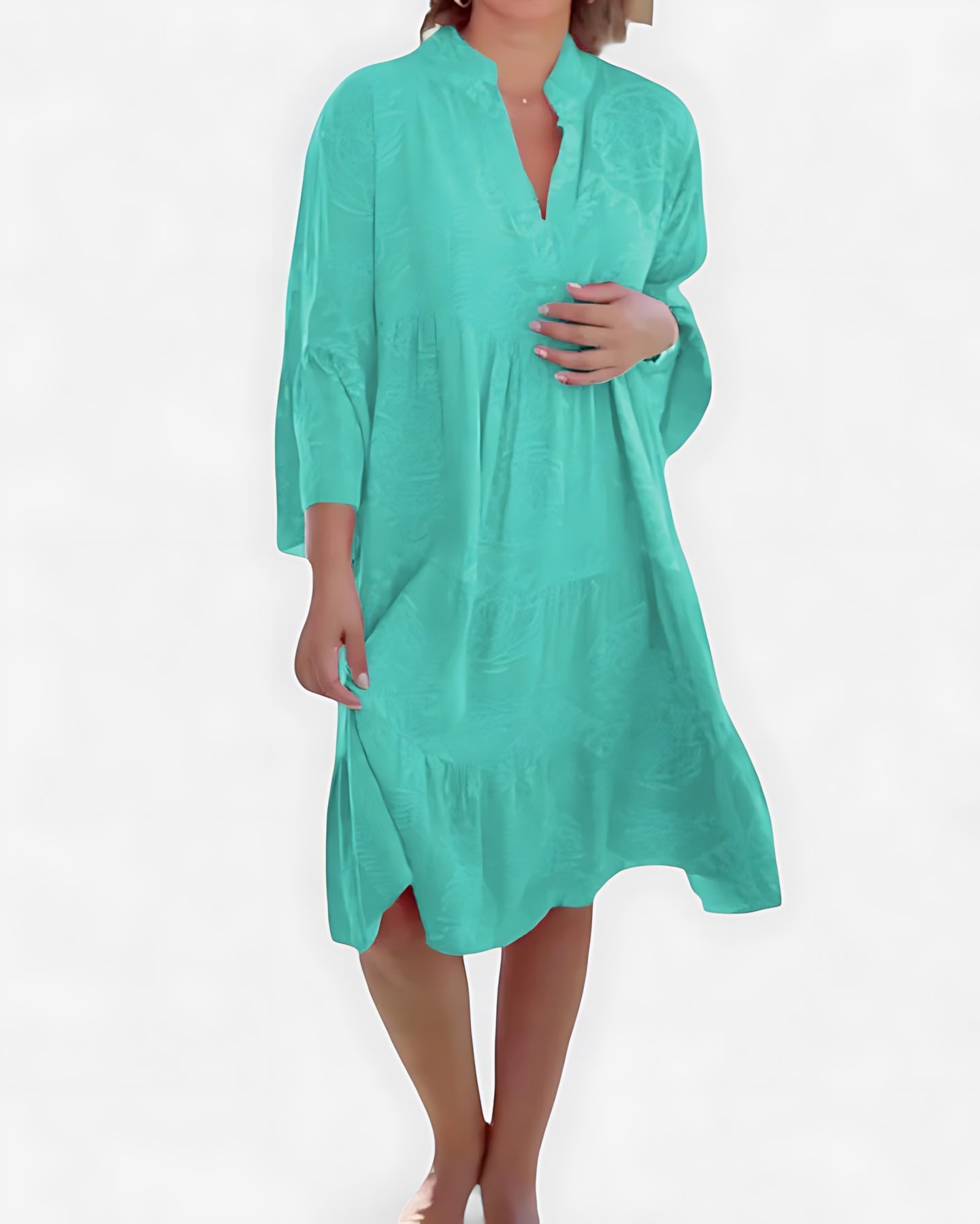 Valentina – Boho Print V Neck Kaftan Midi Dress