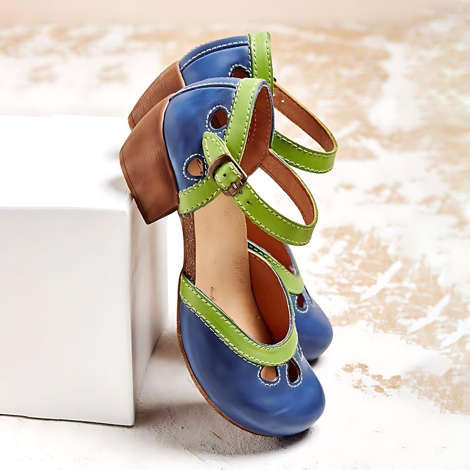 Valentina – Cutout Ankle Strap Block Heel Pumps