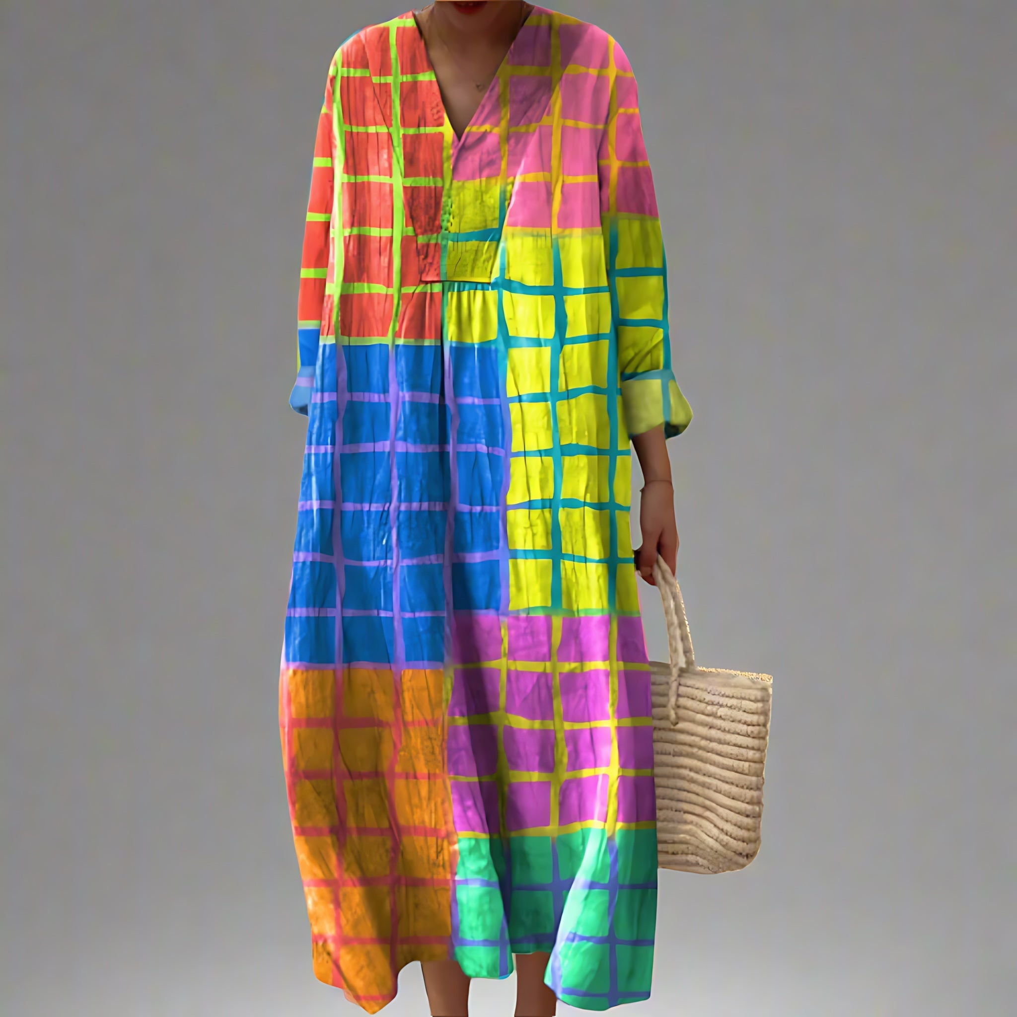 Valentina – Geometric Print V Neck Kaftan Maxi Dress