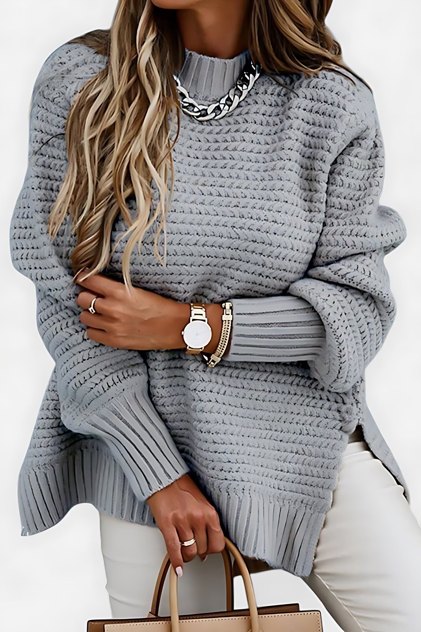 Valentina – Ribbed Knit Mock Neck Sweater