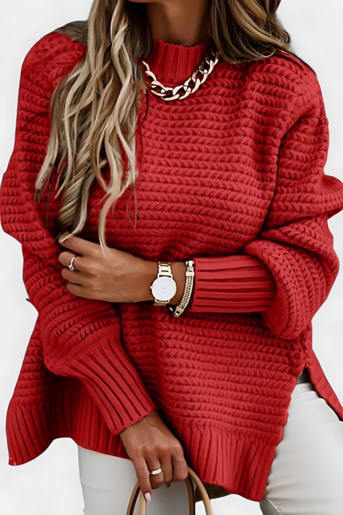 Valentina – Ribbed Knit Mock Neck Sweater