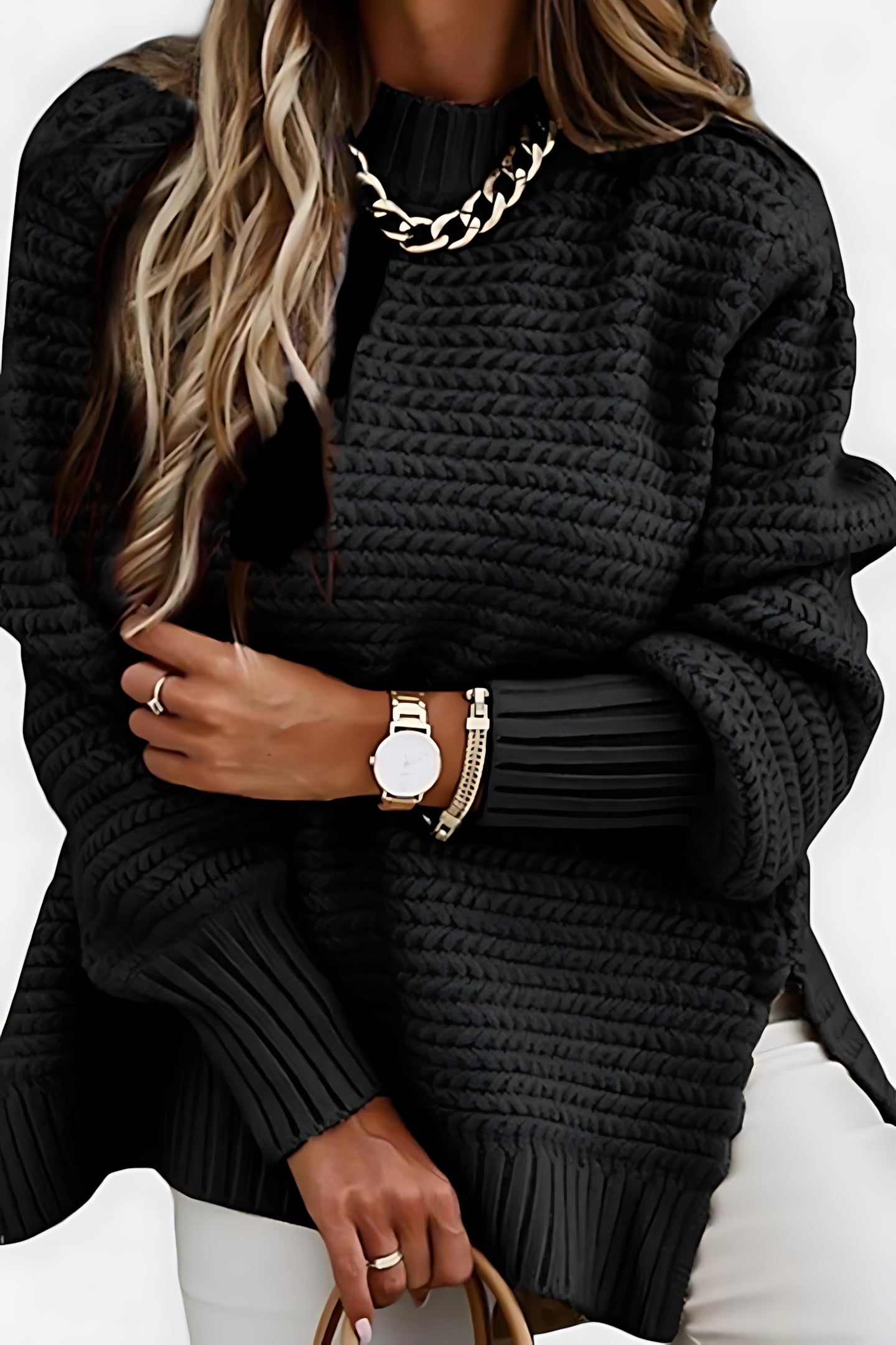Valentina – Ribbed Knit Mock Neck Sweater