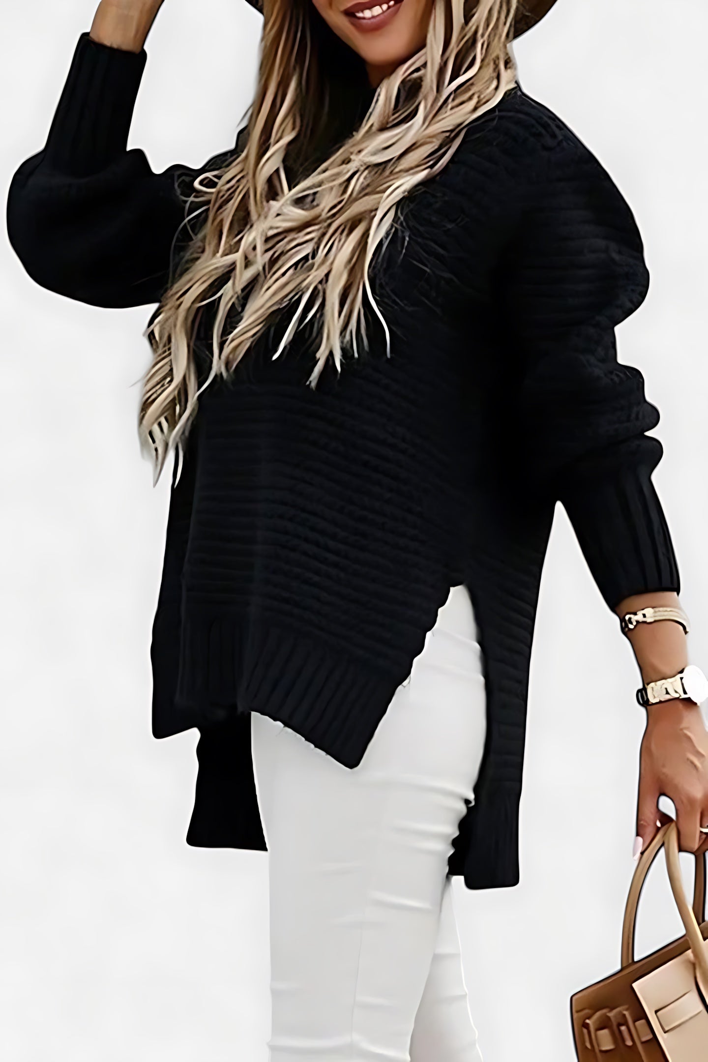 Valentina – Ribbed Knit Mock Neck Sweater