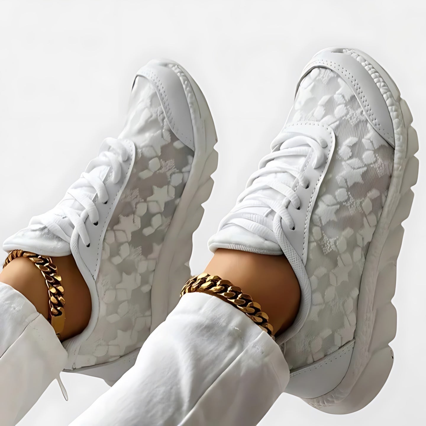 Valerie – Floral Lace Panel Lace Up Sneakers