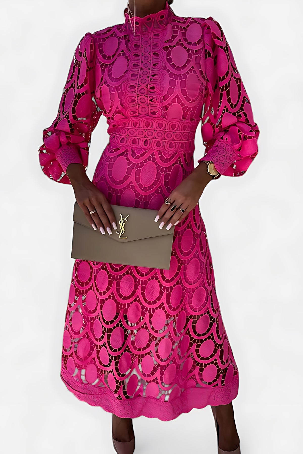 Valerie – Lace Puff Sleeve Evening Maxi Dress
