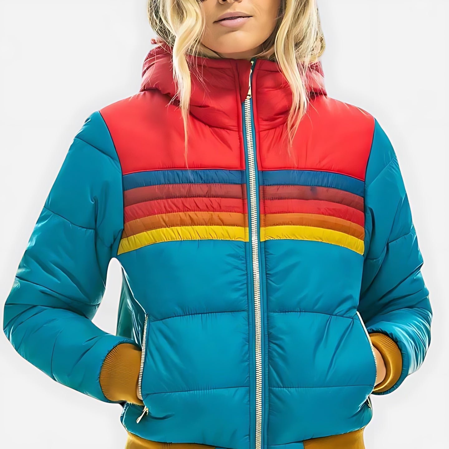 Valerie – Rainbow Striped Puffer Jacket