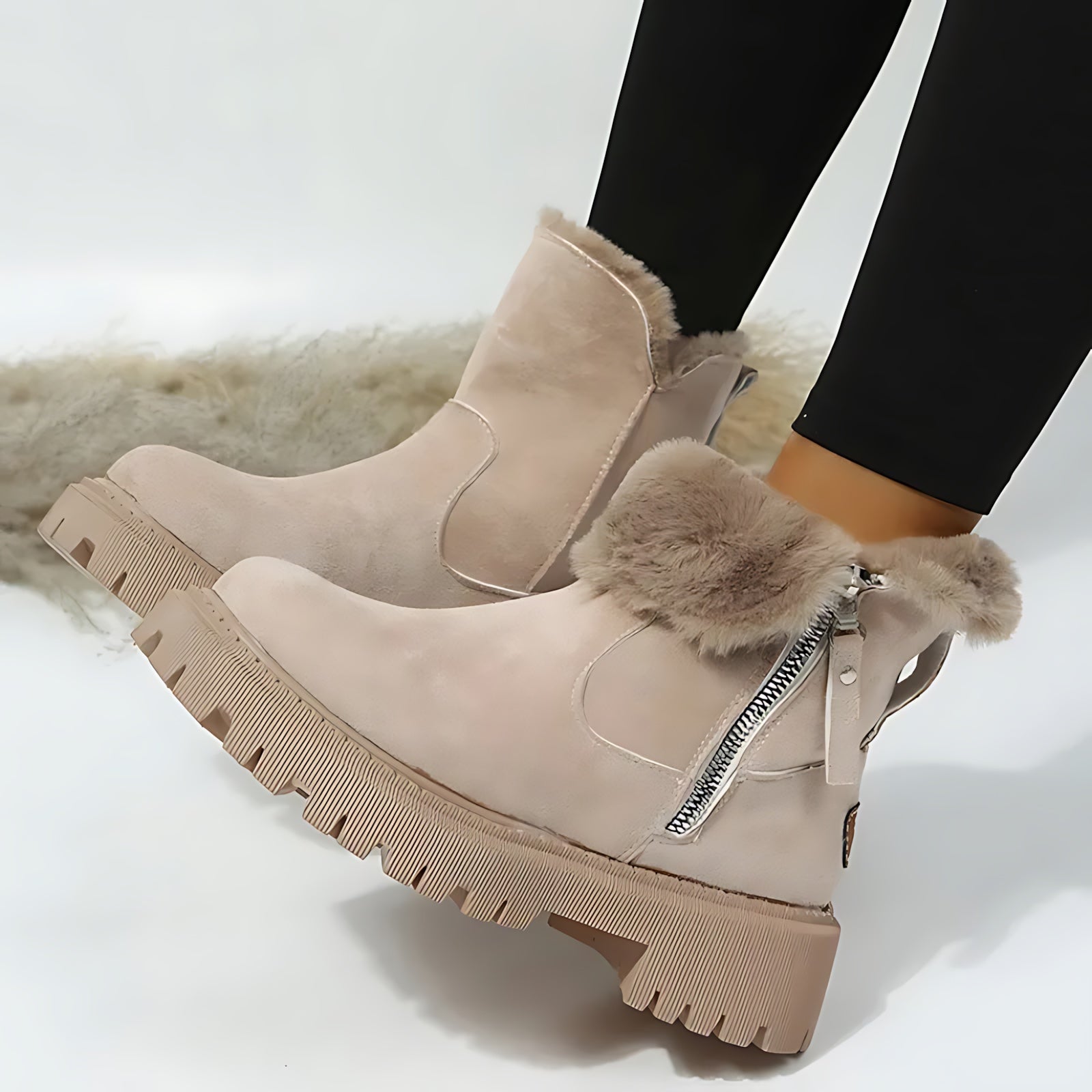 Valerie – Suede Faux Fur Trim Winter Ankle Boots