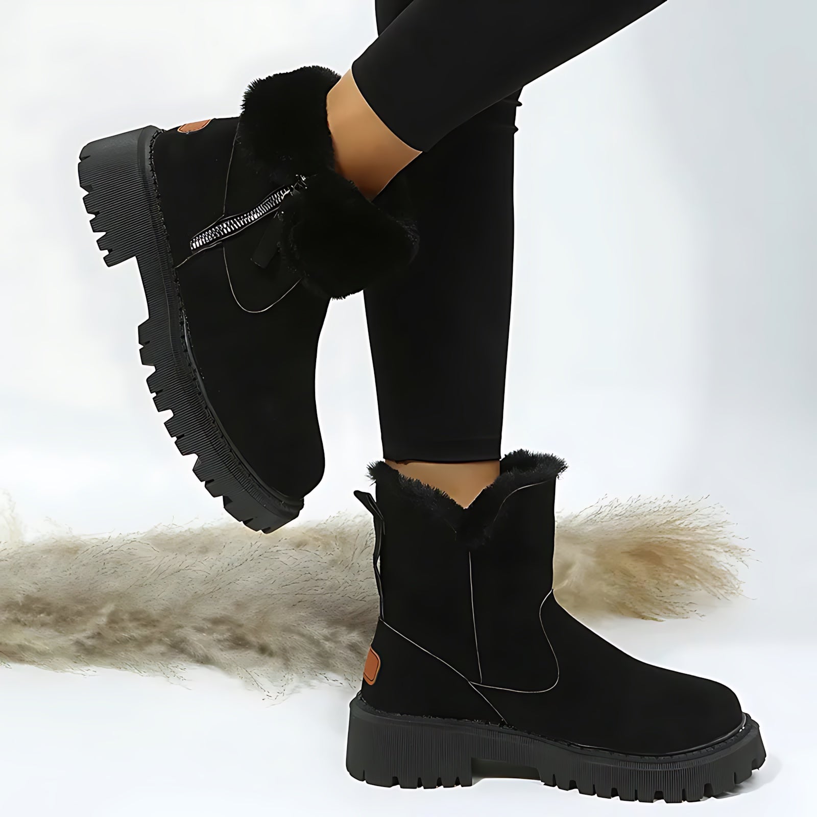 Valerie – Suede Faux Fur Trim Winter Ankle Boots