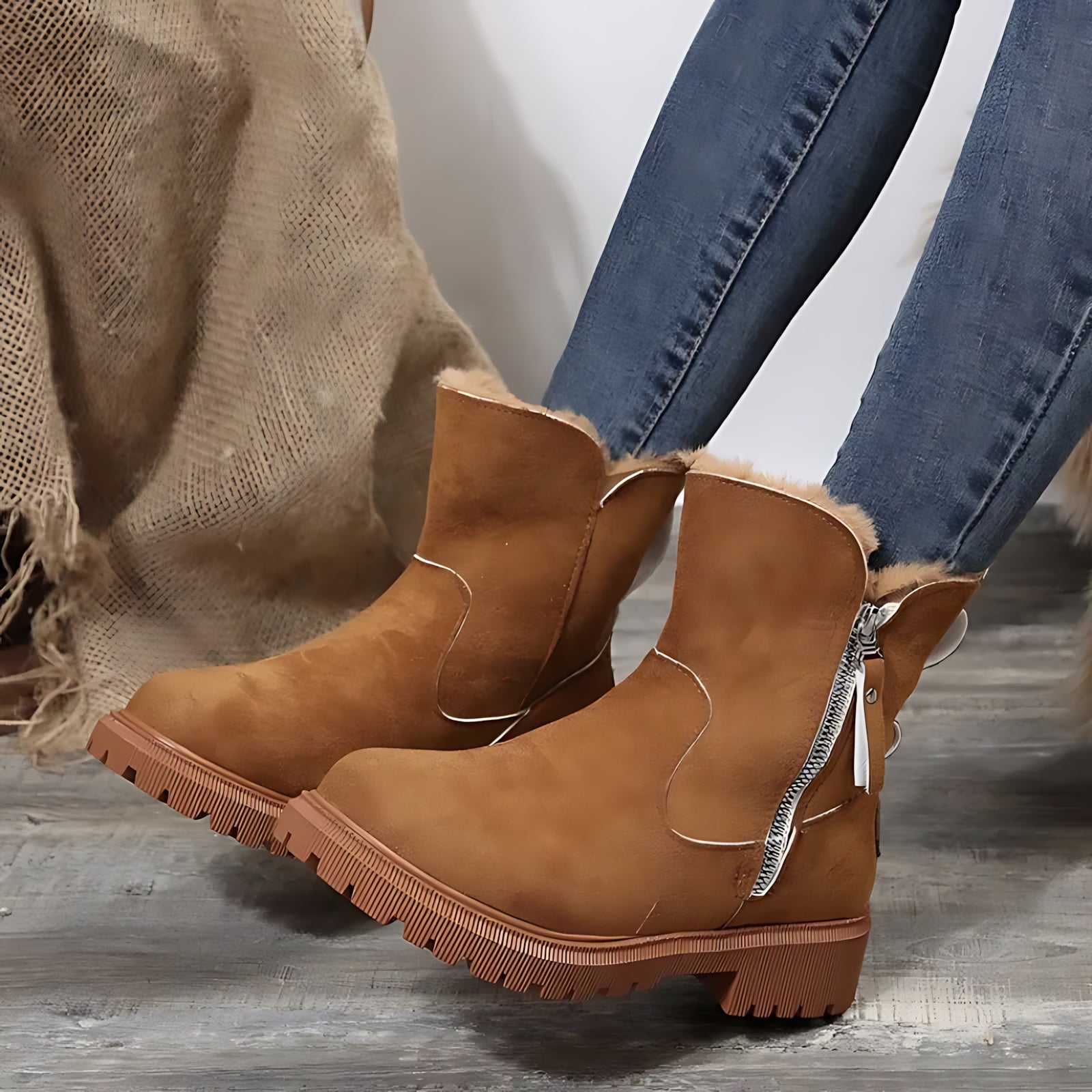 Valerie – Suede Faux Fur Trim Winter Ankle Boots